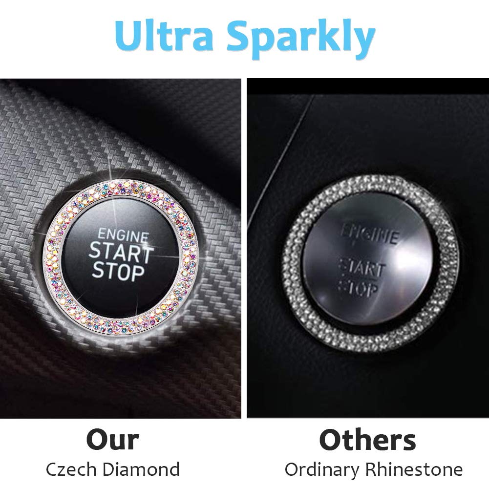 Tobequeen Crystal Ring Sticker Multicolor Bling Ring Car Decal Start Engine Ignition Button For Women Girl Rhinestone Bling Car