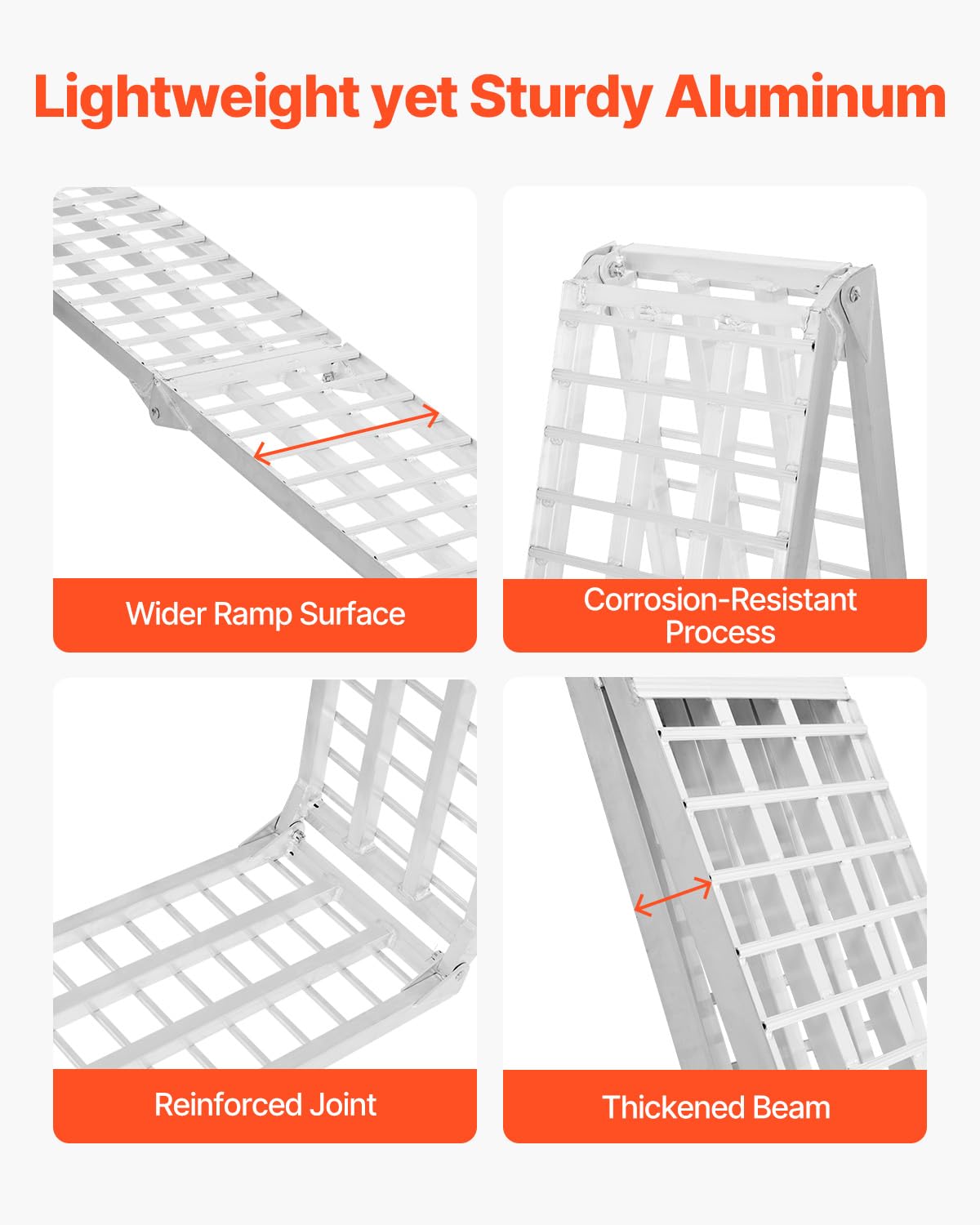 VEVOR Aluminum Ramps, 2000 lbs, 2Pcs Heavy-Duty Ramps with Wider Ramp Surface, Universal Stable Loading Ramp with Handles, Fit f