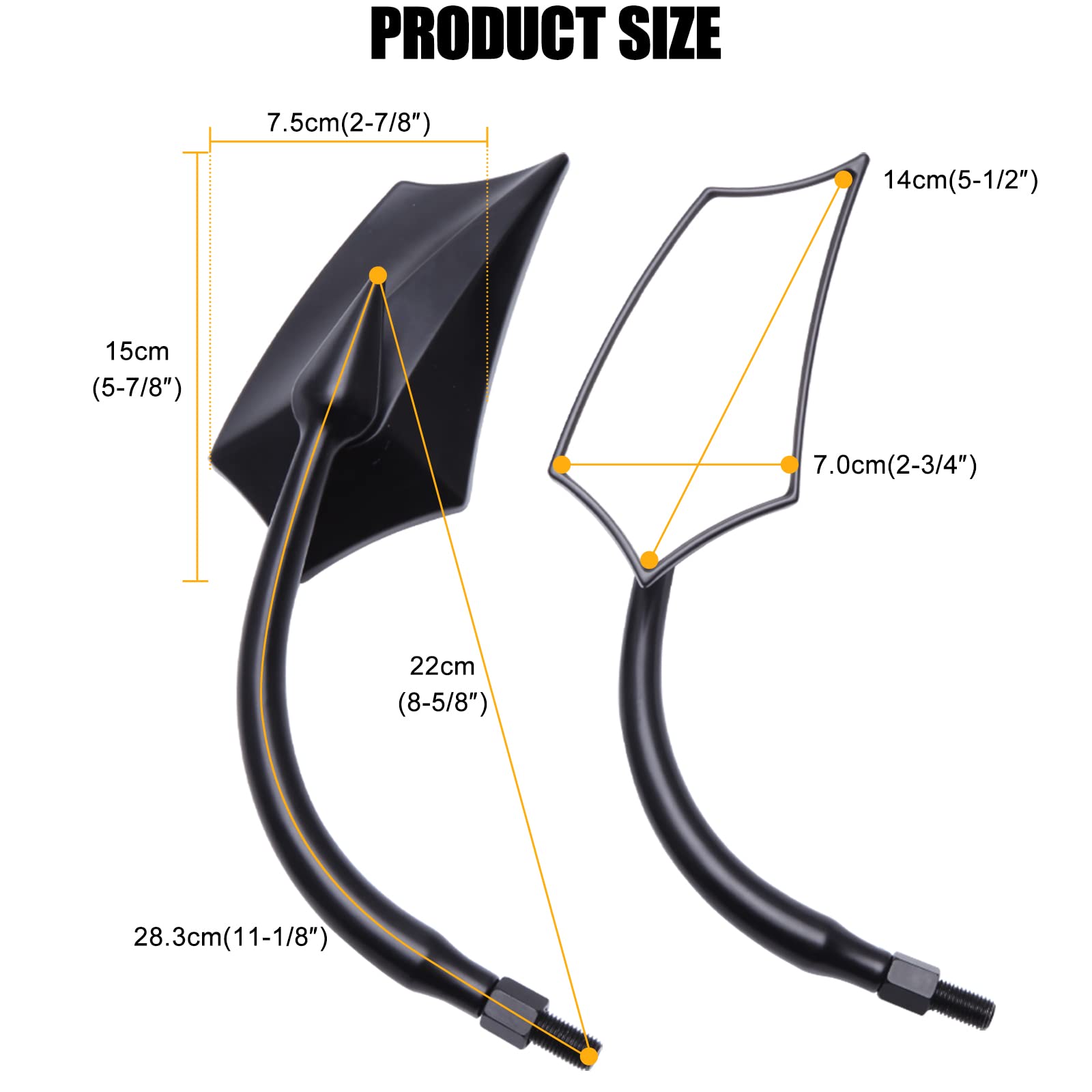 DREAMIZER Universal 8mm/10mm Black Irregular Shape Motorcycle Rear View Mirrors Compatible with Compatible with Harley Cruisers