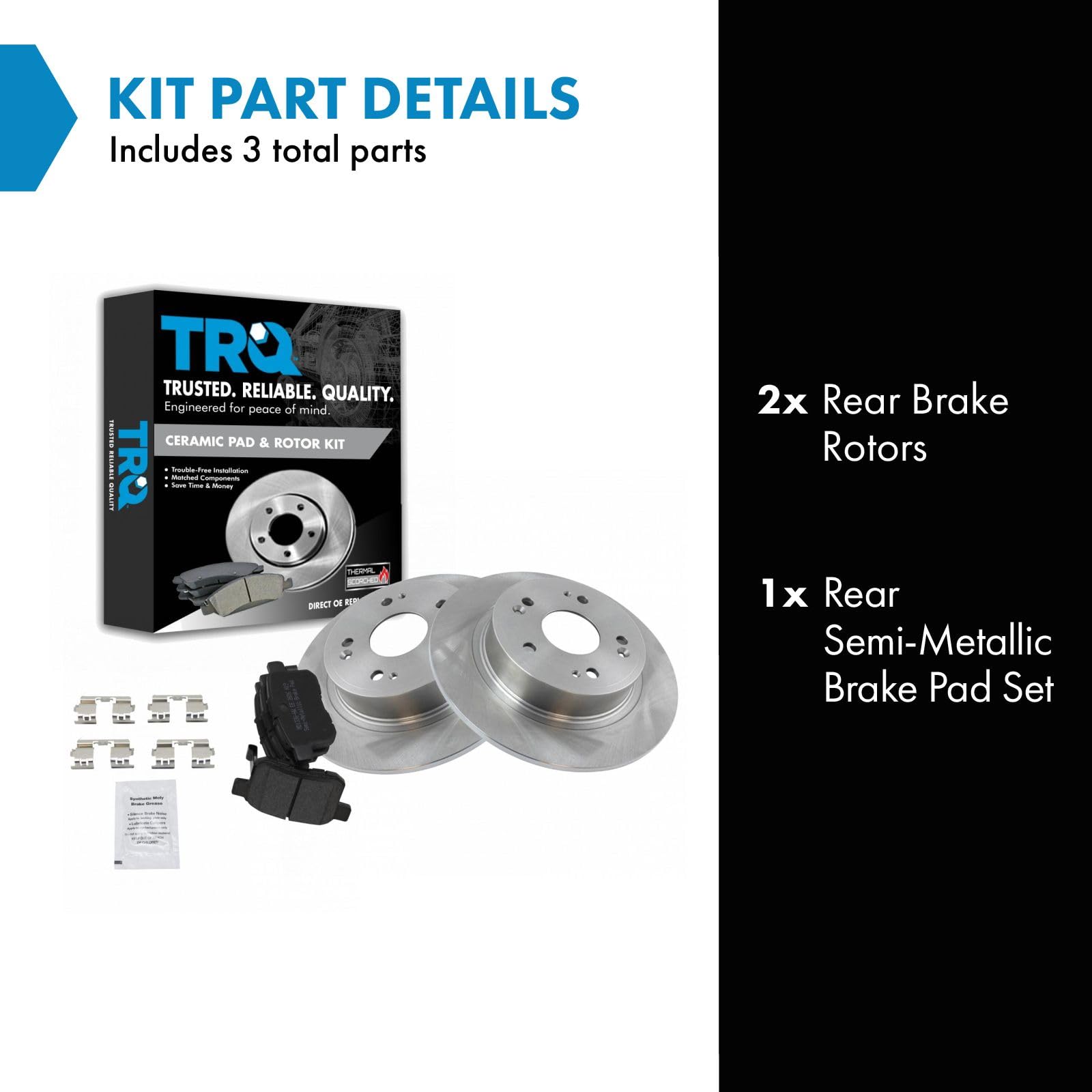 Trq Rear Brake Pad & Rotor Kit Brake Pads Brake Rotor Semi-Metallic Compatible With 2009-2014 Acura Tsx 2008-2017 Honda Accord
