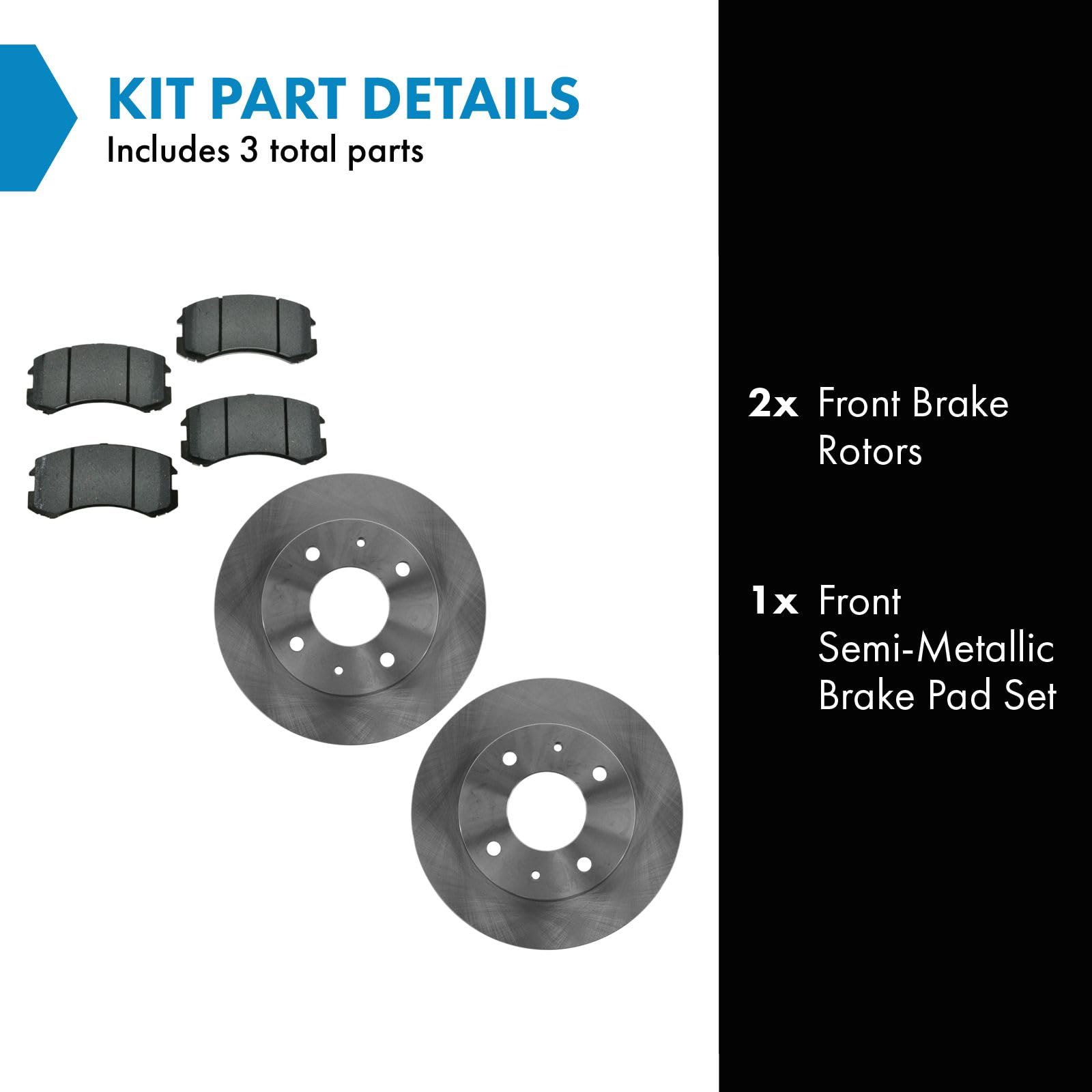 Trq Front Brake Pad & Rotor Kit Brake Pads Brake Rotor Semi-Metallic Compatible With 2002-2007 Mitsubishi Lancer