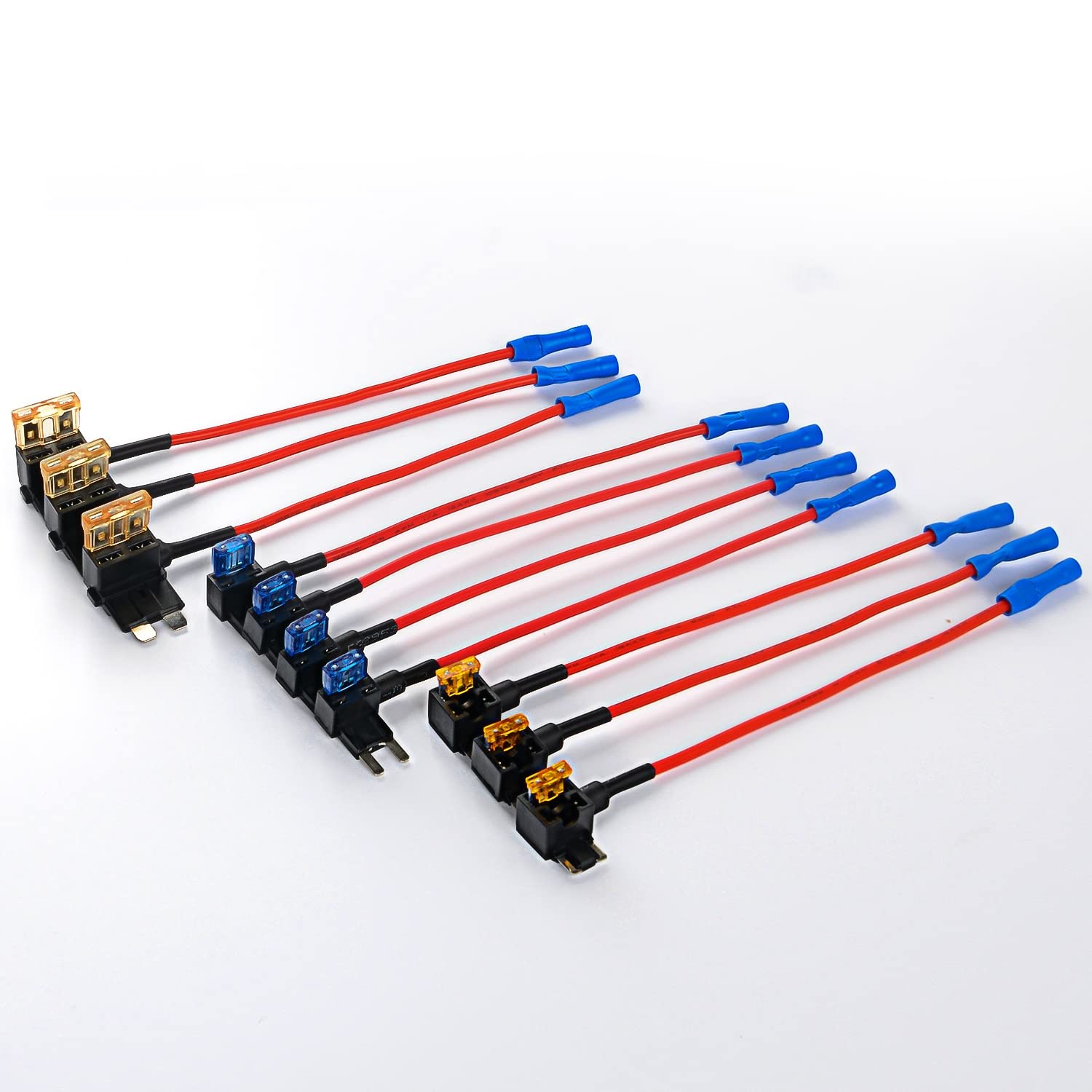 Nilight - 50040R 12V Car Add-A-Circuit Fuse Adapter With Standard And Mini Tap Profile Tap Blade Fuse For Cars Trucks Boats, 10 Pack Fuse Holder-3 Types, 2 Years Warranty,Blue, Red, Black