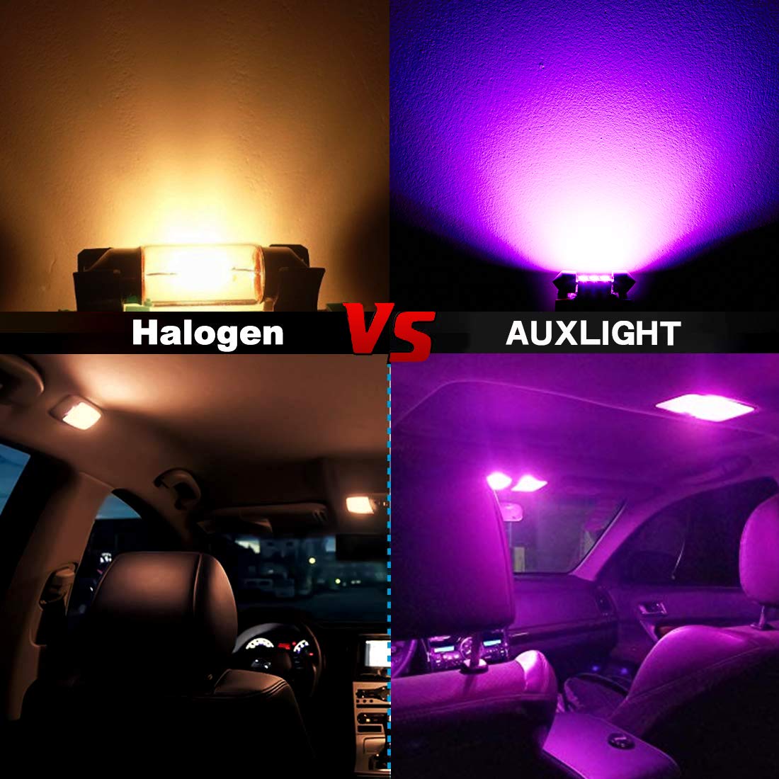 Auxlight 211-2 212-2 578 569 214-2 41Mm 1.61   Festoon Canbus Error Free Led Interior Light Bulbs Purple, Super Bright 6Smd Chip