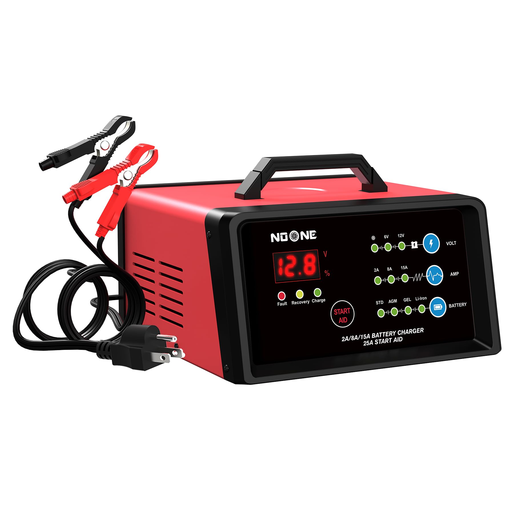 Noone Smart Car Battery Charger: 2/8/15A Battery Chargers 6V/12V Boat Battery Chargers With Engine Start, Metal Shell, Winter Mo