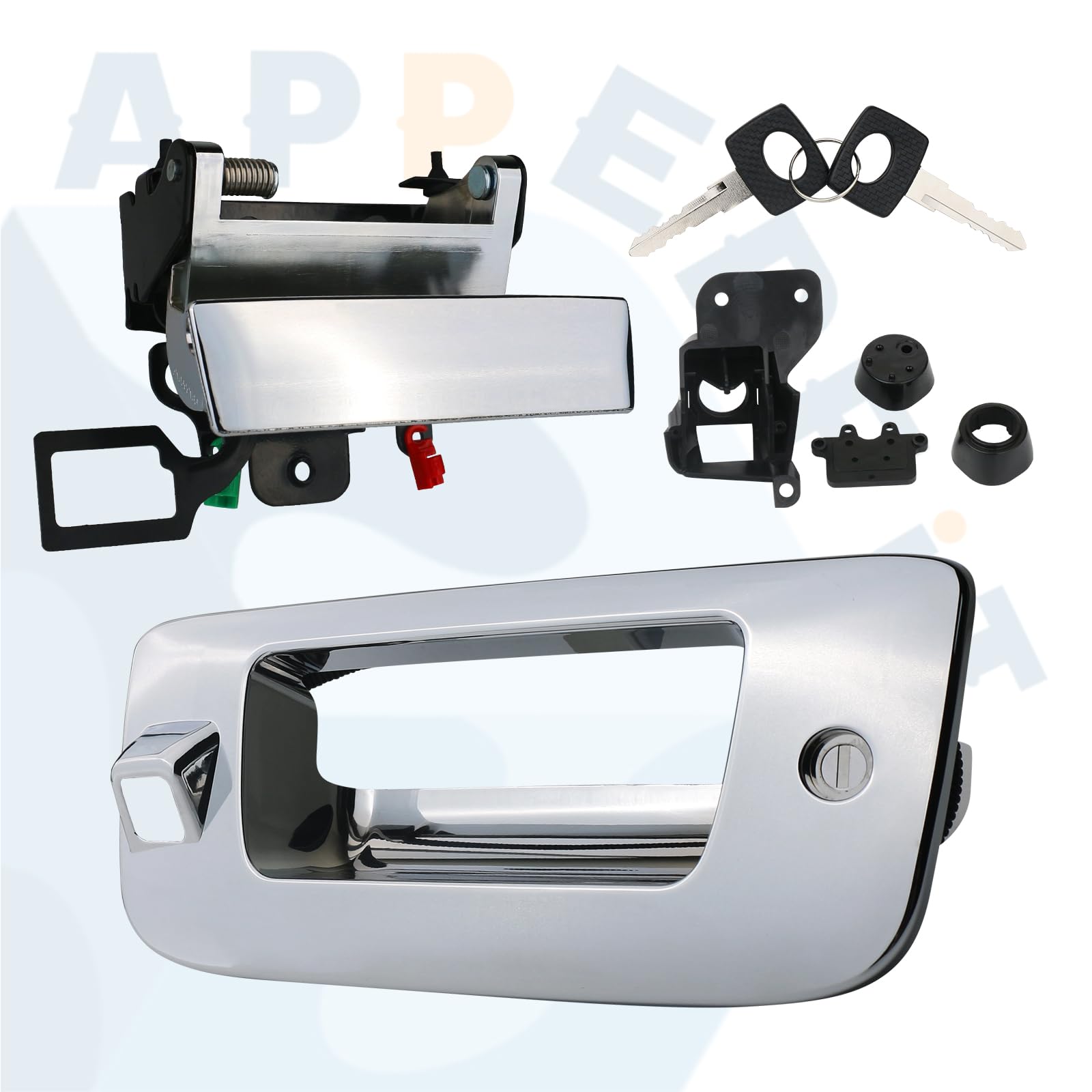 APPERFiT Locking Tailgate Handle Latch & Bezel w/Lock Cylinder & Backup Camera Hole Compatible with 2007-2014 Chevrolet Chevy Si