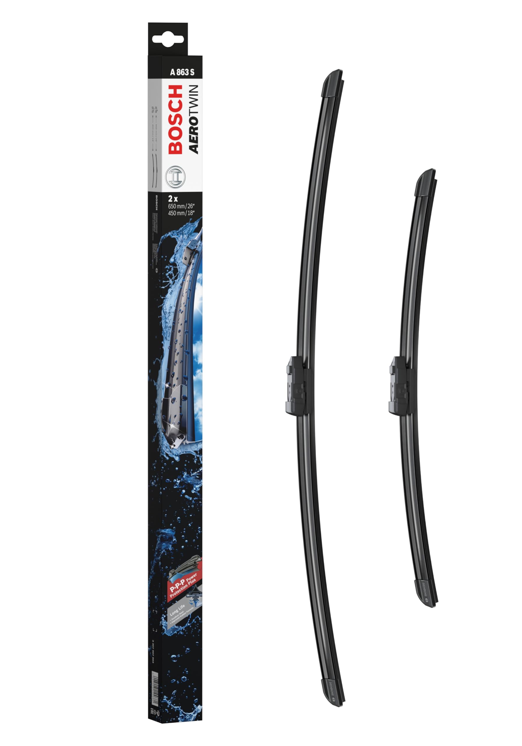 Bosch Wiper Blade Aerotwin A863S, Length: 650Mm/450Mm - Set Of Front Wiper Blades - Only For Left-Hand Drive (Eu)