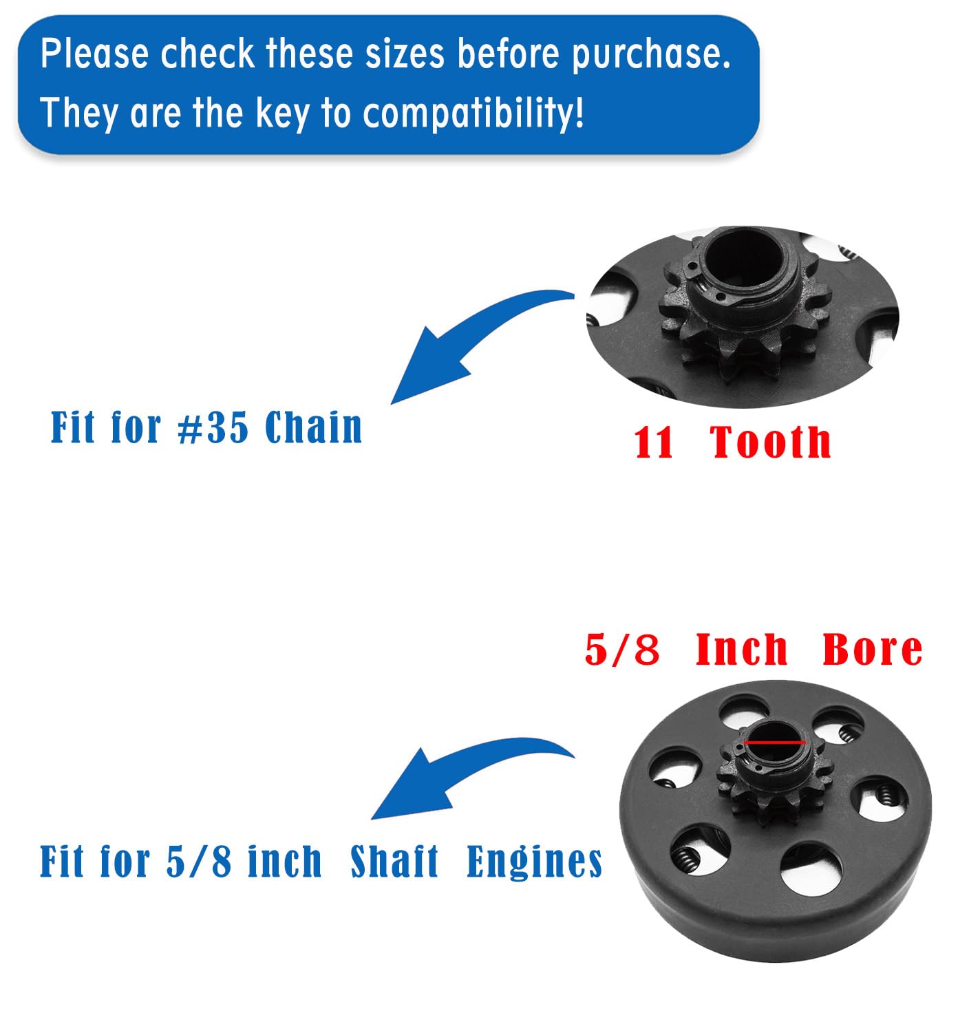 Gymmeds 5/8'' Bore Centrifugal Clutch 5/8'' Bore 11 Tooth For #35 Chain, Go Kart Clutch. Perfect For Minibike, Go Kart, Lawnmowe
