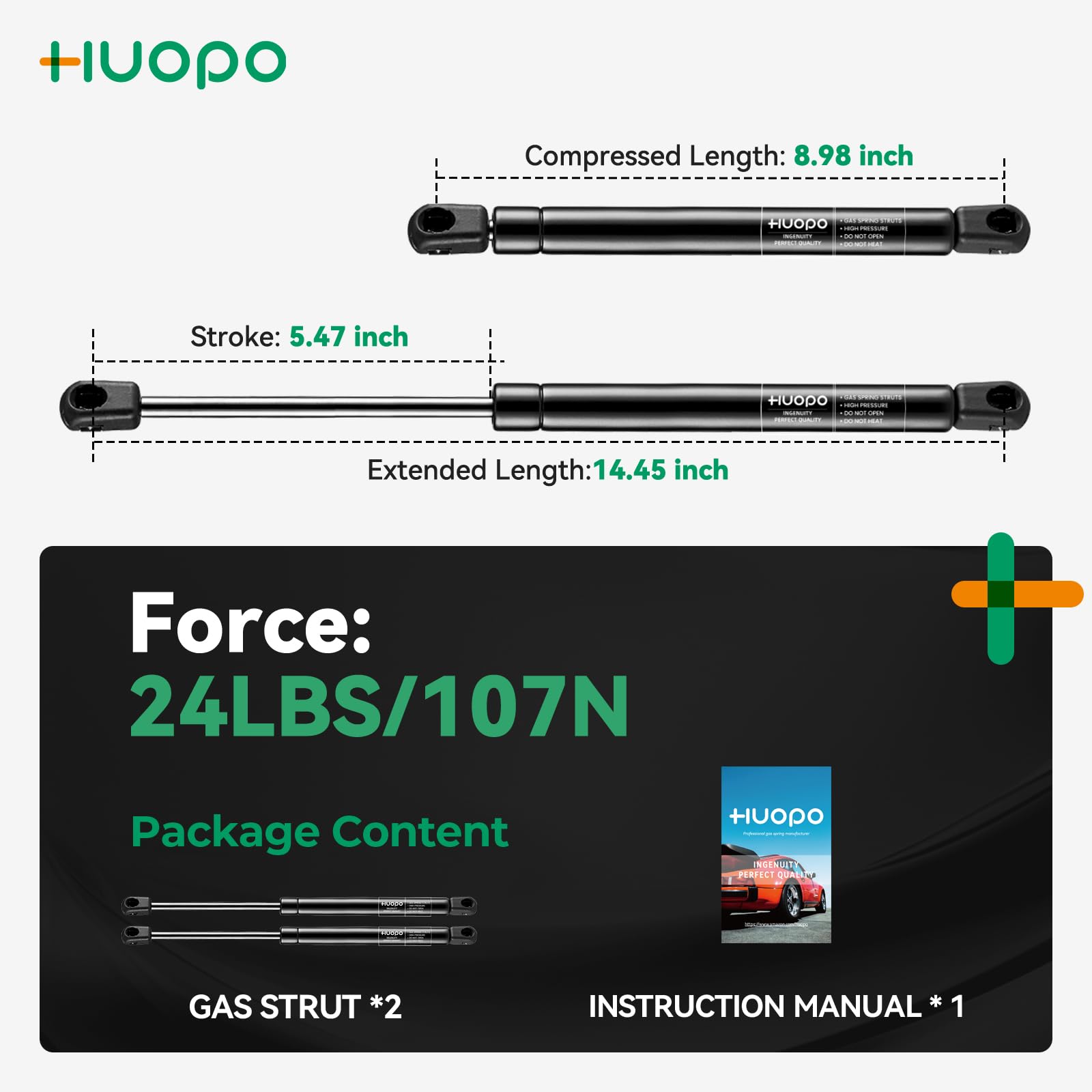 HUOPO C16-04154 15 Inch 24 lb/107 N Gas Struts Shocks 15'' Lift Support for Snugtop Leer Camper Shell Topper Rear Windows Door T