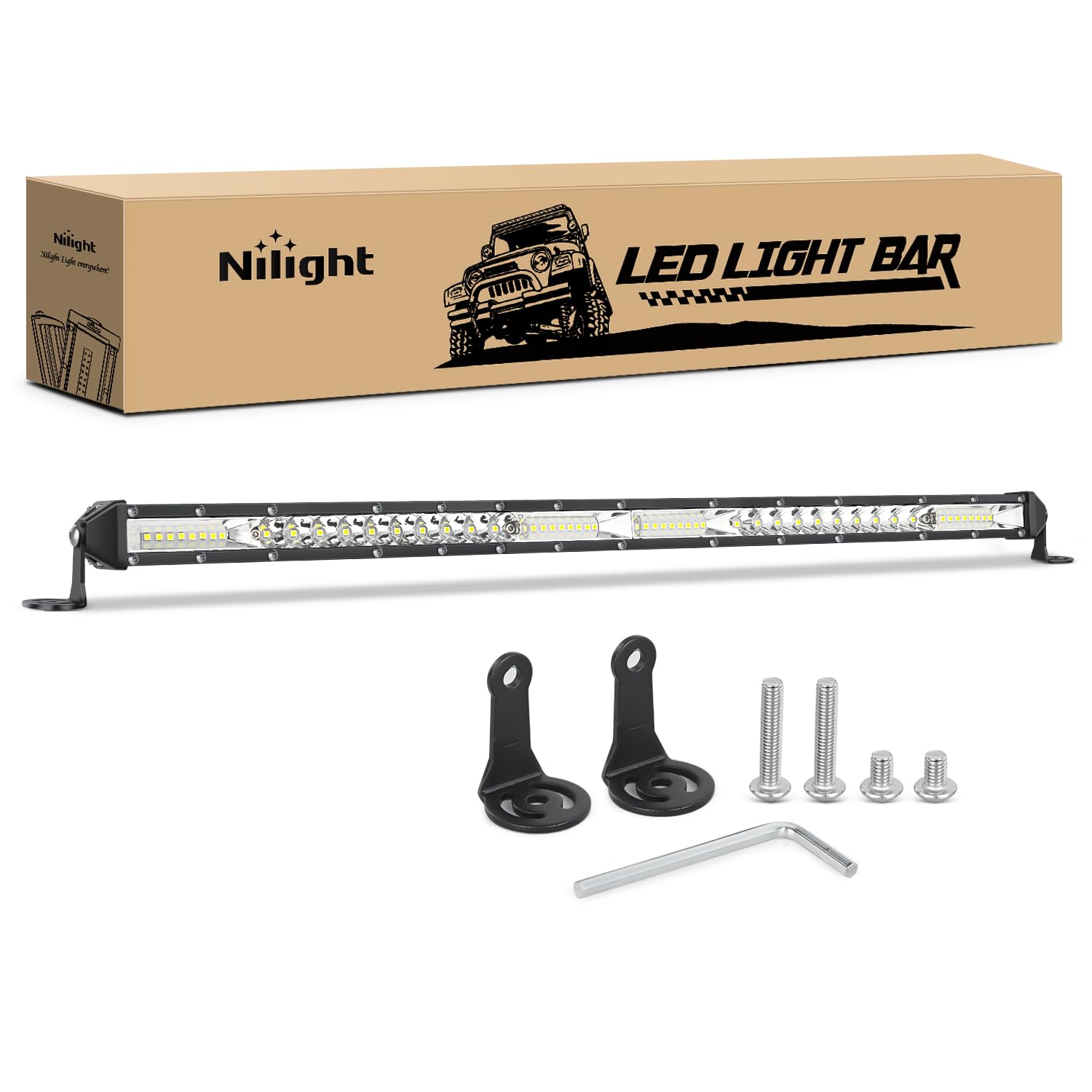 Nilight Slim Led Light Bar 21 Inch 52Led Single Row Spot Flood Combo Fog Driving Work Lighting Roof Bumper Lamp Offroad For 4X4