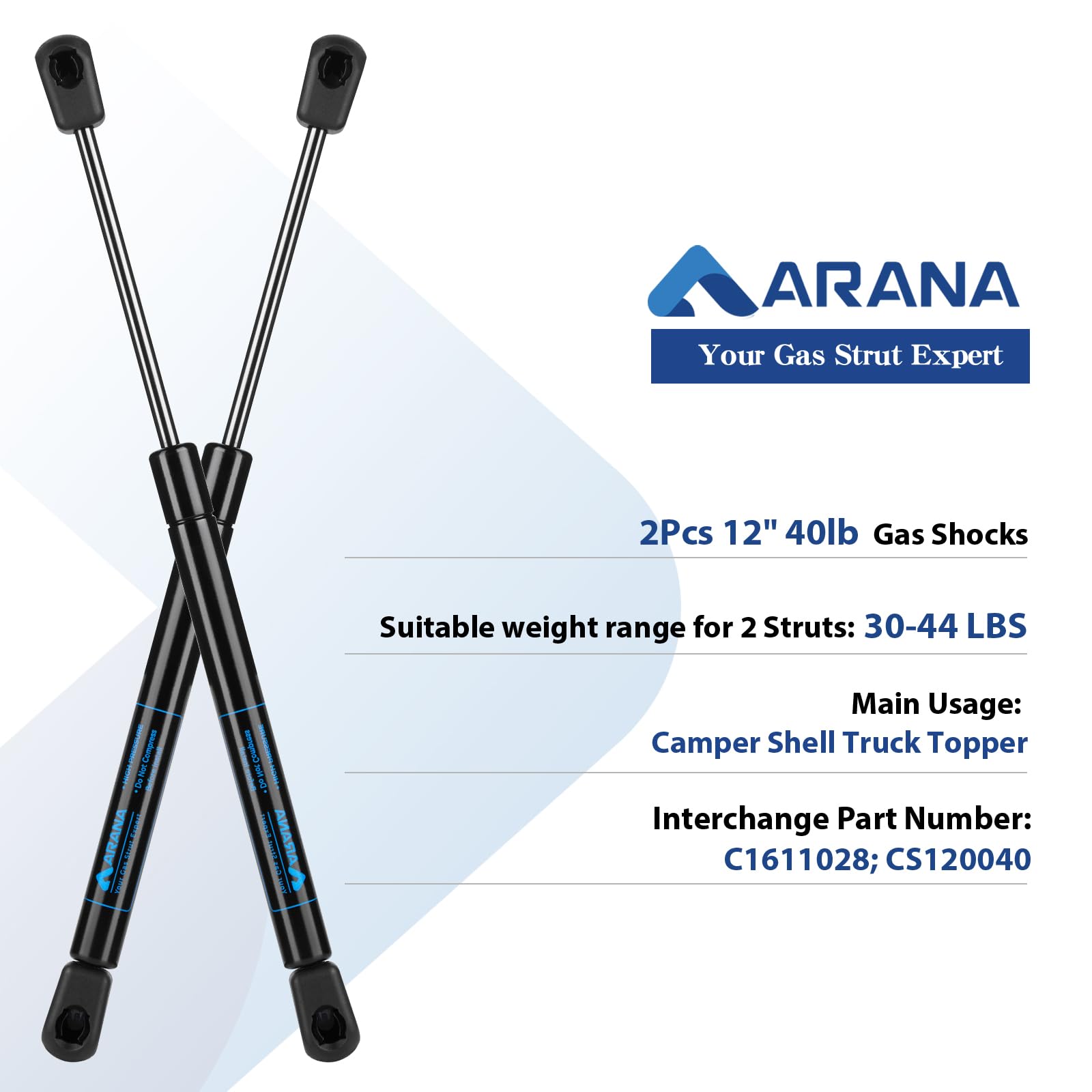 Arana C1611028 12 Inch Gas Struts Spring Lift Support 12 '' 40Lb 180N Shocks For Truck Weatherguard Tool Box Lid Leer Camper She