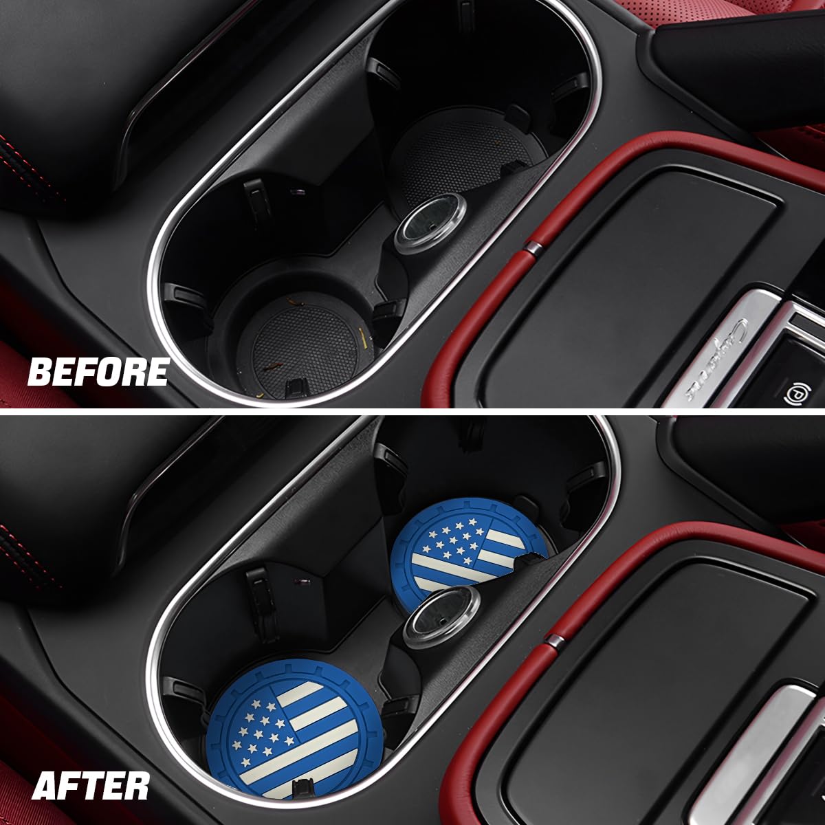 Auceli 4 Pack Car Cup Holder Coasters, American Flag Us Flag Insert Car Cup Coaster, 2.75 Inch Anti Slip Shockproof Embedded Dri