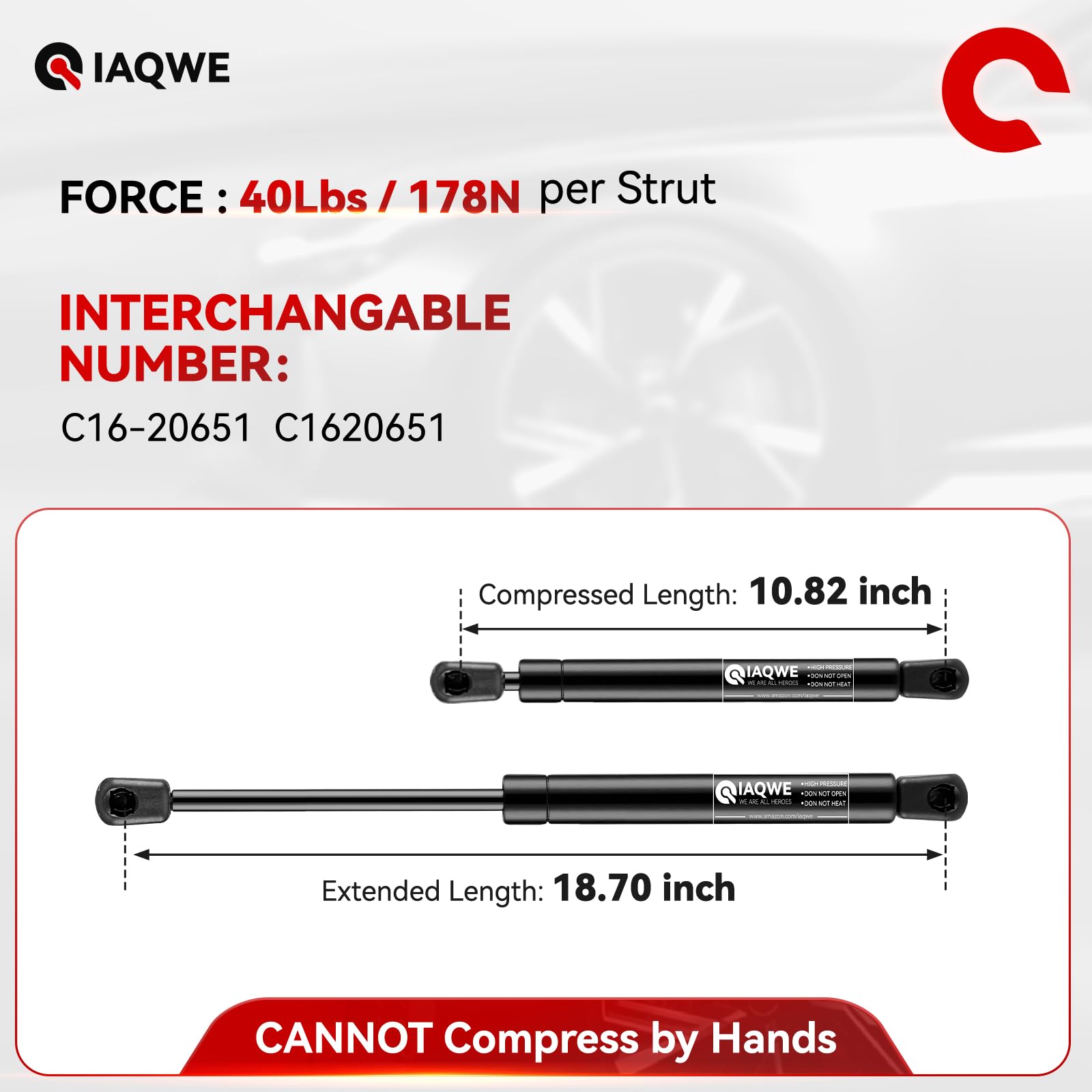 C16-20651 19 Inch 40Lbs/178N Gas Shock Strut Spring For Leer Are Snugtop Camper Shell Truck Topper Rear Window Pickup Cab Canopy