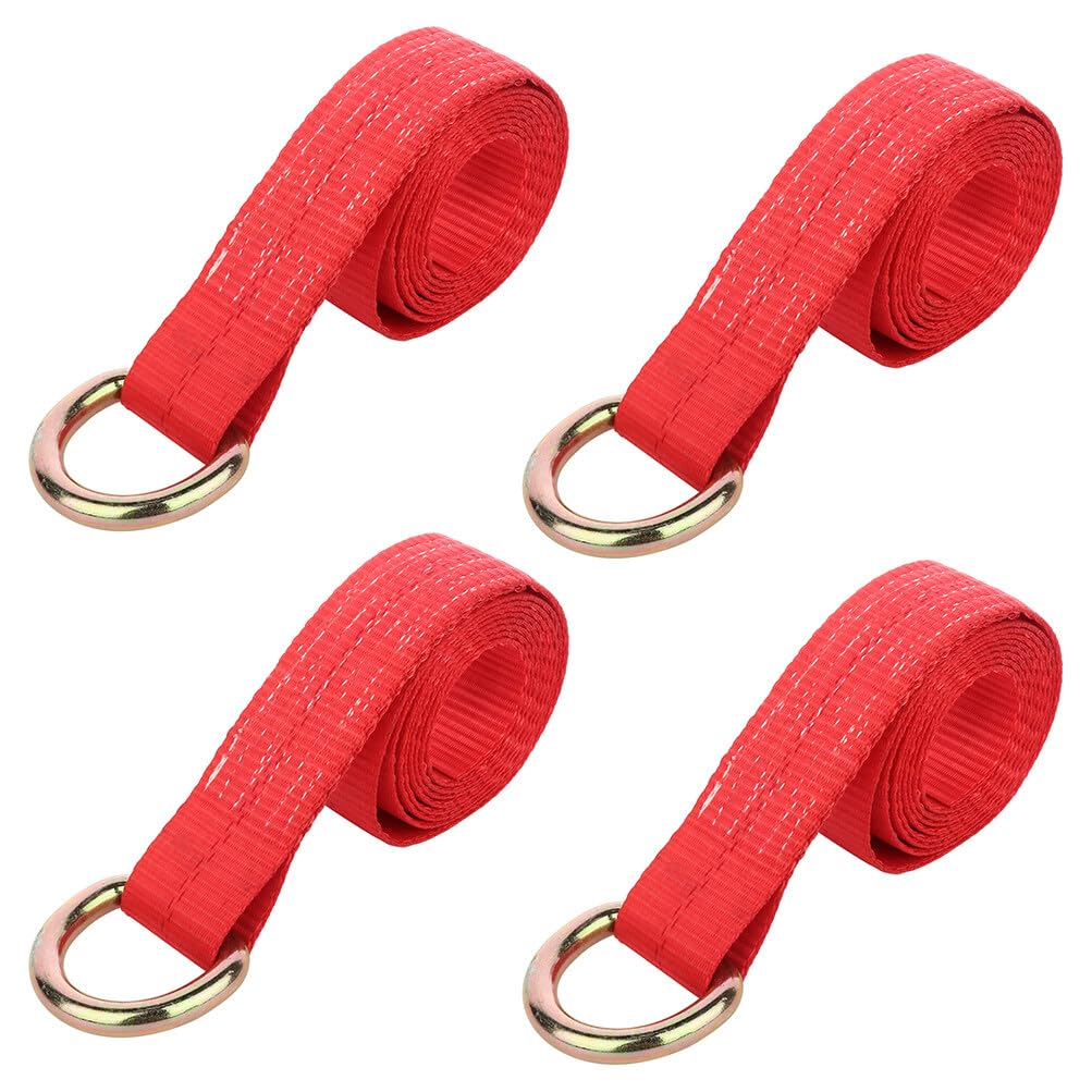 Automuto 2 Inch X 8 Ft Lasso Strap With D Ring Red Auto Tie Down Webbing, Pack Of 4