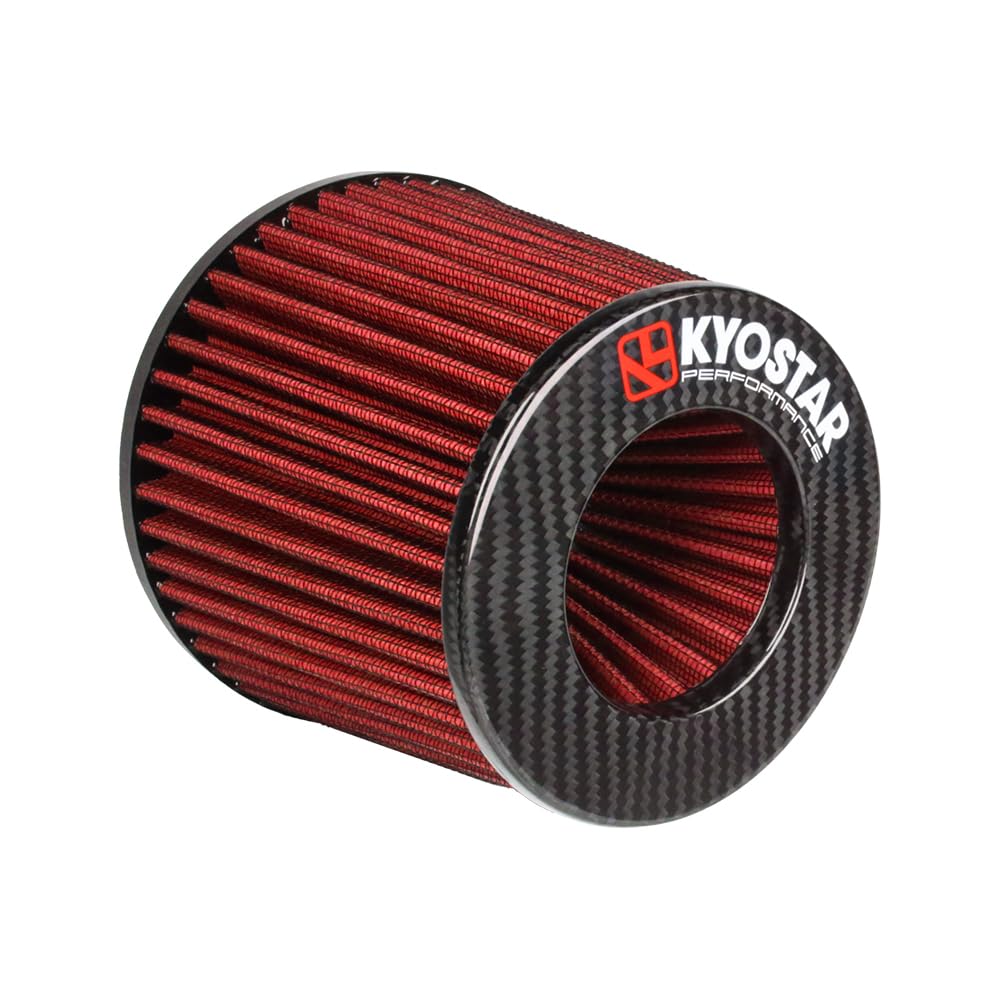 Kyostar 3 Inch 76mm Cold Air Intake Filter Cone Universal Carbon Fiber Replacement High Flow Dry Air Filter Red
