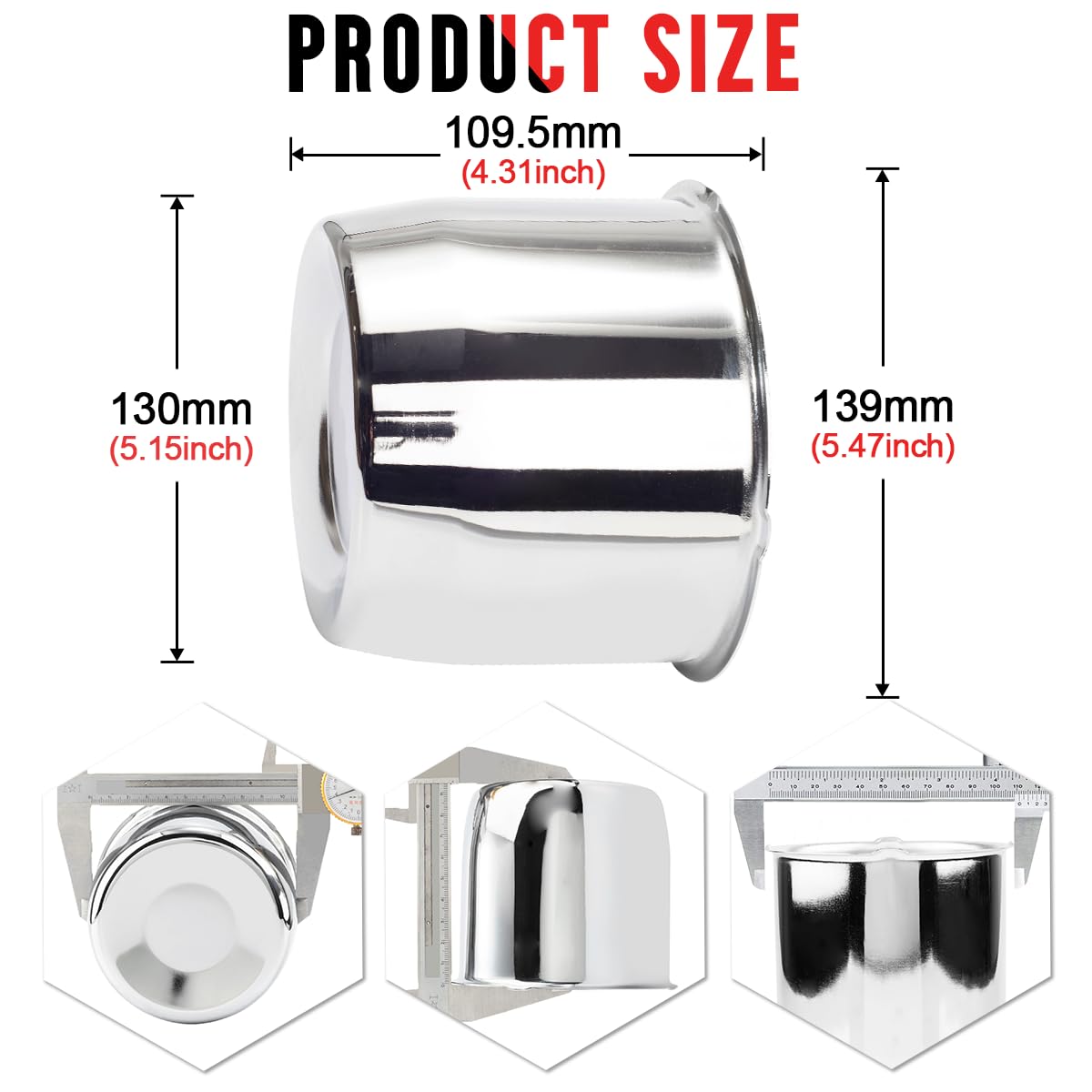 Rtrhinotuning 4Pcs 5.15In Push Through Wheel Center Caps Chrome Silver Truck Trailer Wheels Hub Caps 4.31In Height