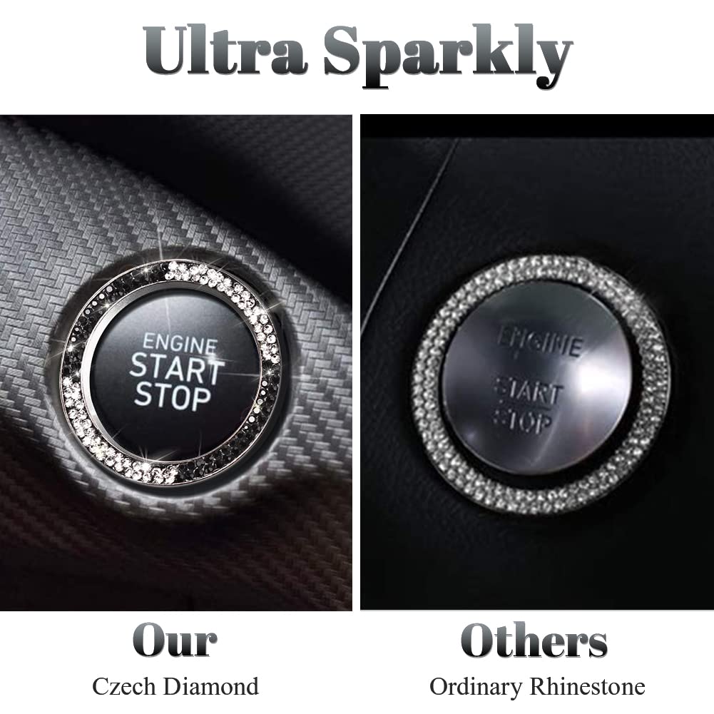 Tobequeen Car Bling Ring Crystal Car Stickers Rings Womens Car Decals,Bling Car Interior Accessory For Women,Black And White