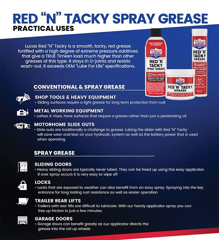 Lucas Oil 10005 Red N Tacky Grease - 14 Ounce Cartridge (Pack Of 10)