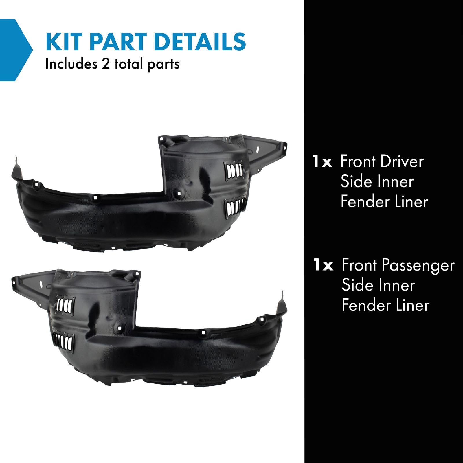 Trq Front Inner Fender Liner Set Compatible With 2014-2021 Toyota 4Runner To1248198 To1249198