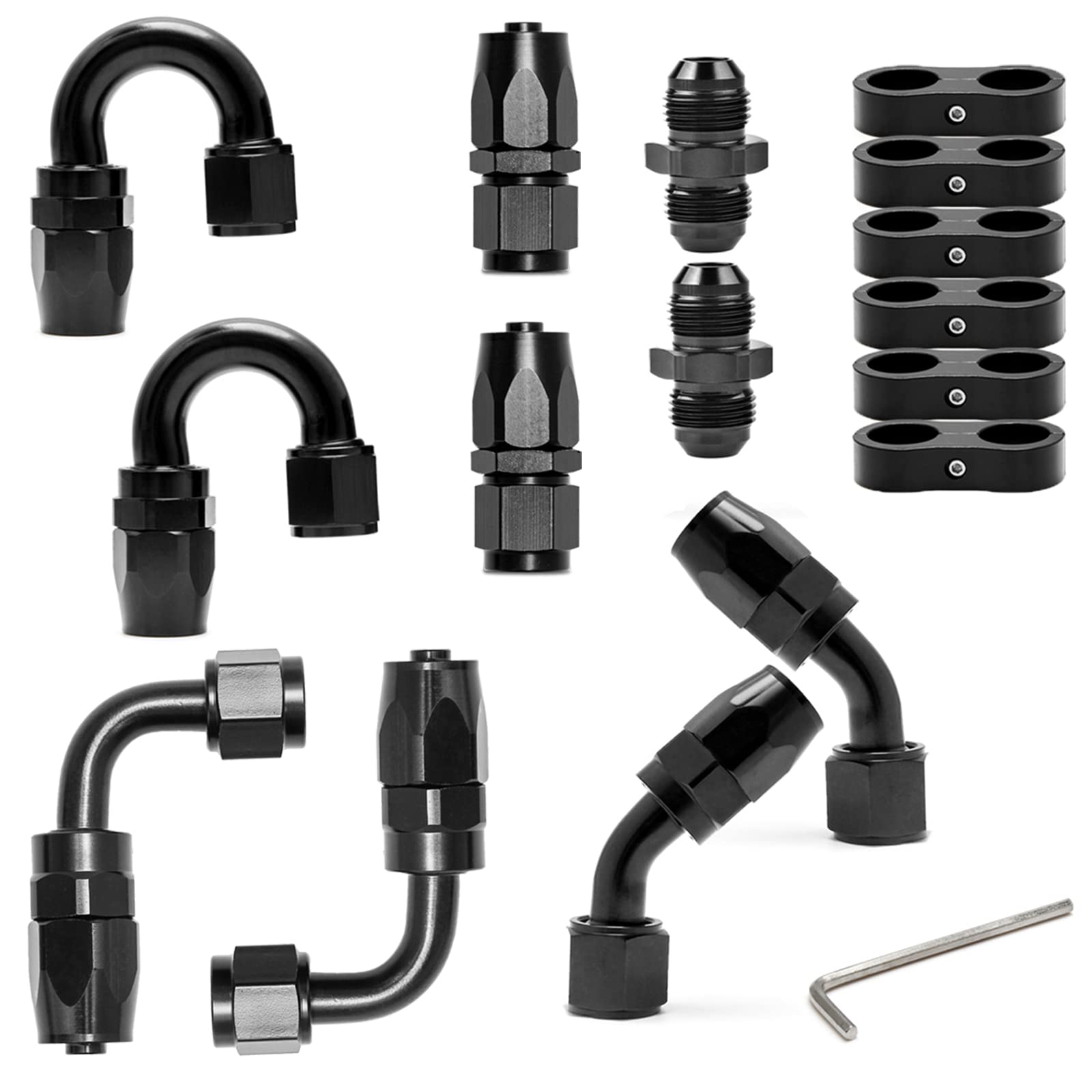 6An Swivel Fuel Hose End Fitting Straight 45 Degree 90 Degree 180 Degree 6An Hose Separator Clamp 6An To 6An Male Coupler Adapter Fitting For Braided Fuel Line Aluminum Black