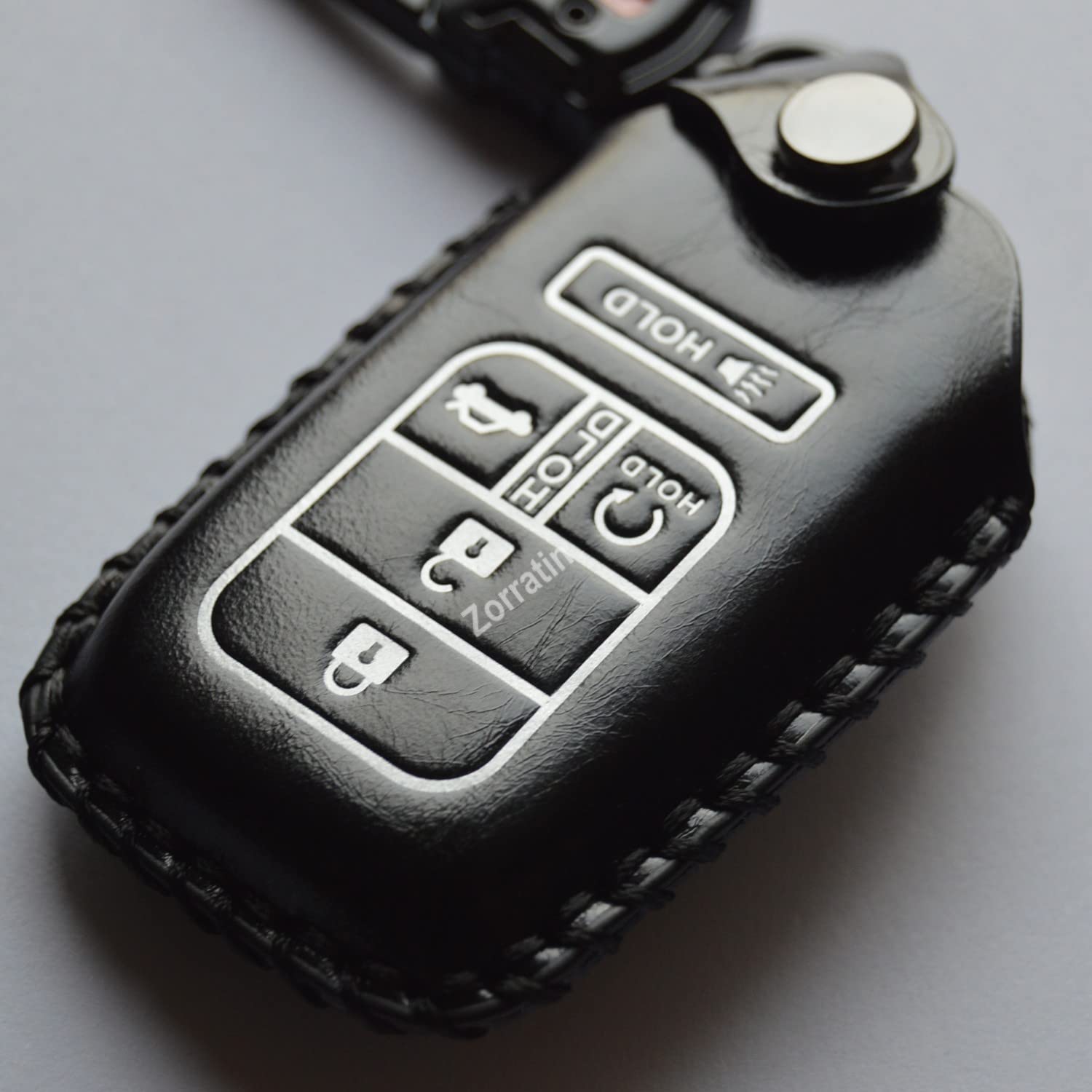 Real Leather Key Fob Cover With Keychain Compatible With Honda Civic Accord Pilot Cr-V Hr V 5 Buttons Ridgeline Passport