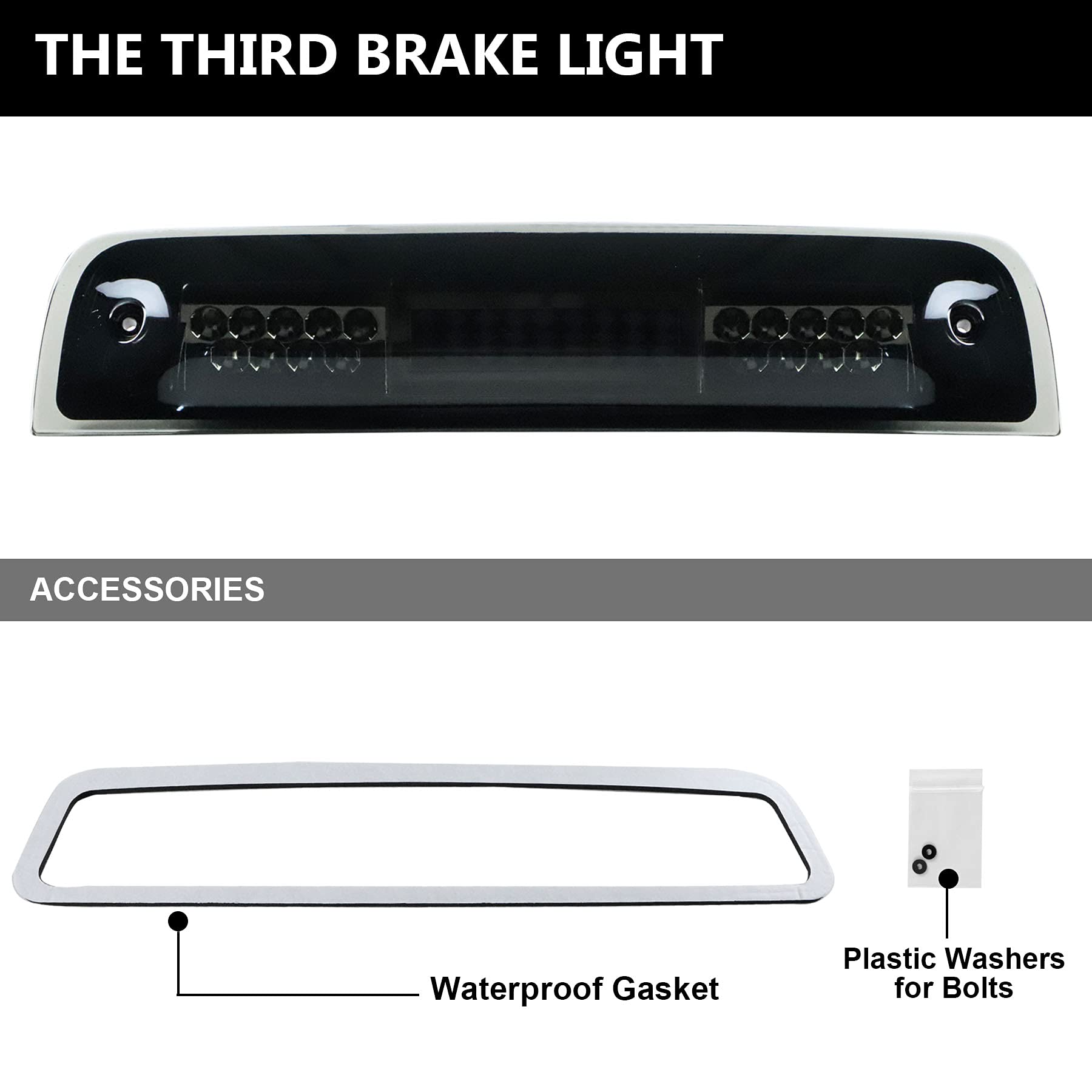 Tresound 3Rd Third Brake Light For 2009-2017 Dodge Ram 1500 2500 3500 Cargo Light Led High Mount Lamp (Smoked Lens)