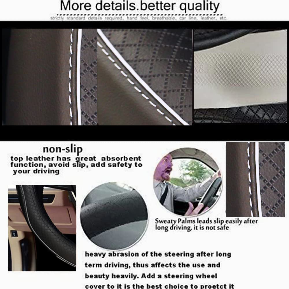 Car Steering Wheel Cover, Anti-Slip, Safety, Soft, Breathable, Heavy Duty, Thick, Full Surround, Sports Style (Black With White