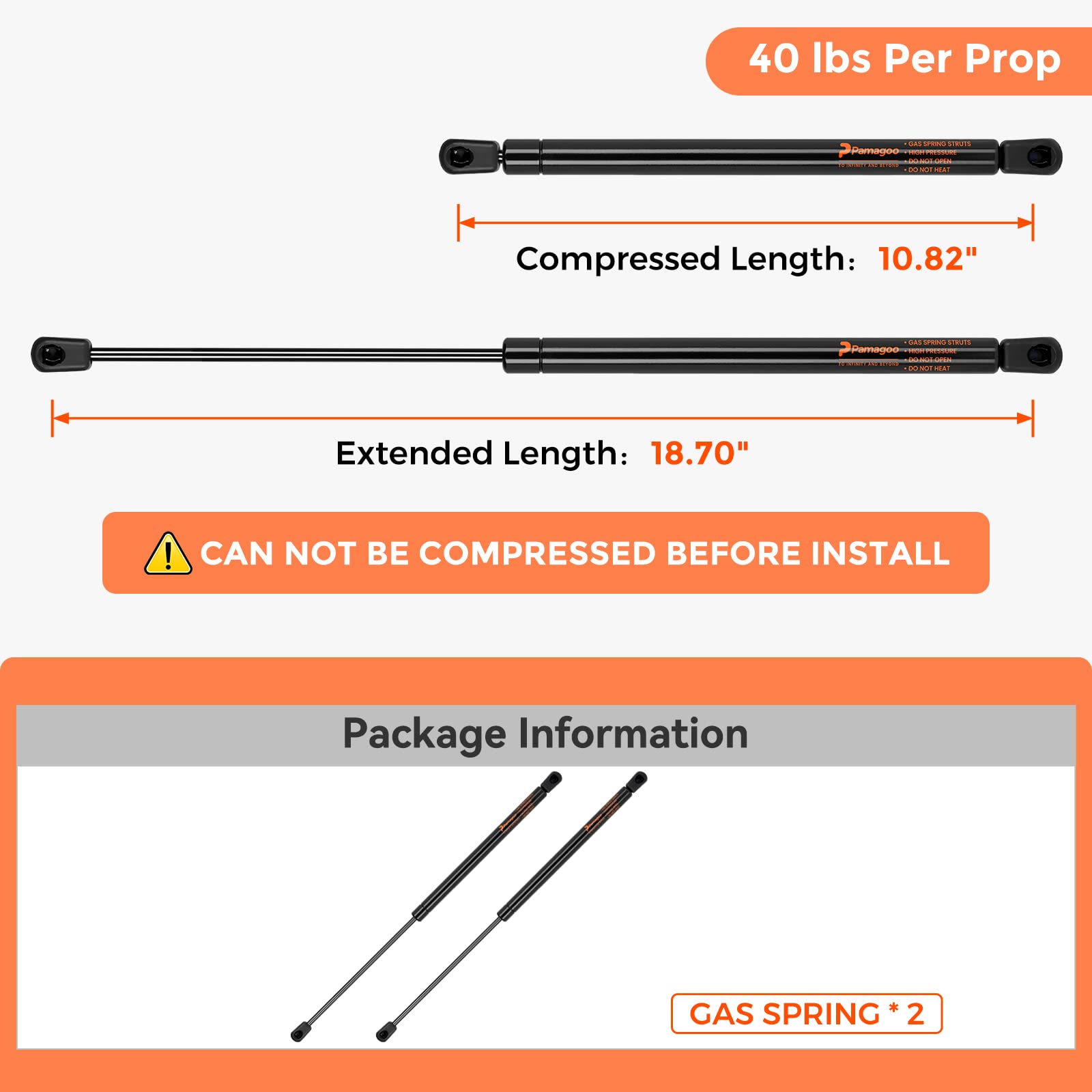 C16-20651 C16-33313 18.7 Inch 40 Lbs Gas Strut Shocks Lift For A.R.E Leer Camper Shell Pickup Truck Cap Topper Canopy Glass Door Hatch Back Window Bed Cover, 18.7' Gas Spring By Pamagoo 2 Pack