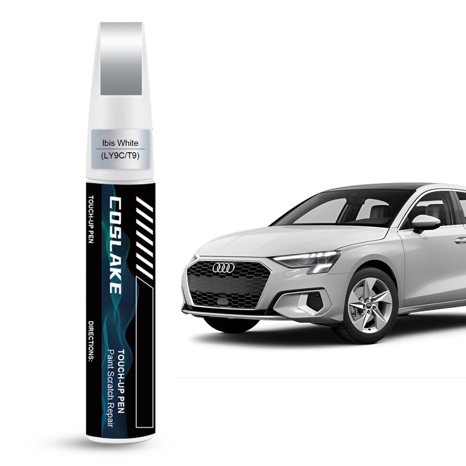 Coslake Car Touch Up Paint(Ibis White(Ly9C/T9)) For Audi, Car Paint Scratch Repair Kit, Quick & Easy Solution To Repair, 2 In 1