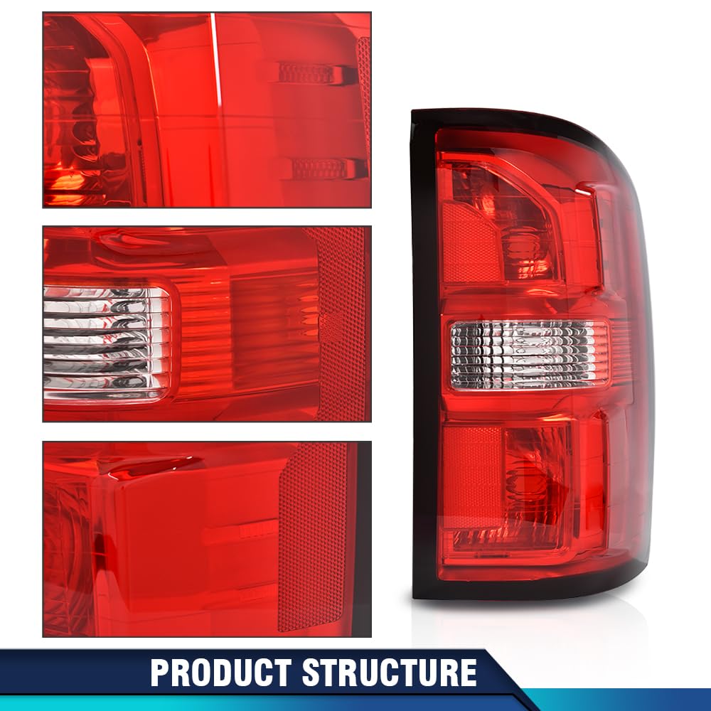 Pit66 Tail Lights,Fit Gmc Sierra 1500 2014-2018/Fit Gmc Sierra 2500 Hd 3500 Hd 2015-2019 Taillights Rear Lamp Red Lens Pair
