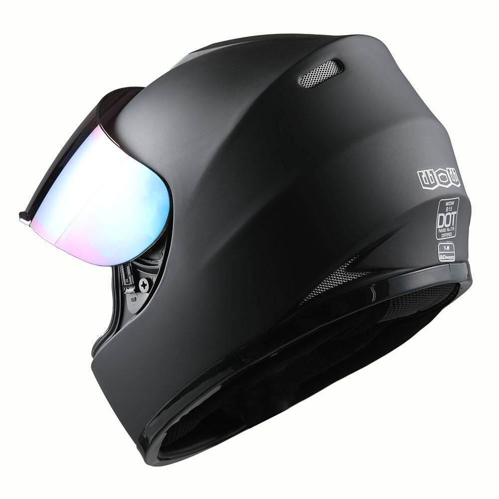 Wow Youth Motorcycle Full Face Helmet Street Bike Bmx Mx Kids Matt Black + Mx Skeleton Glove Bundle