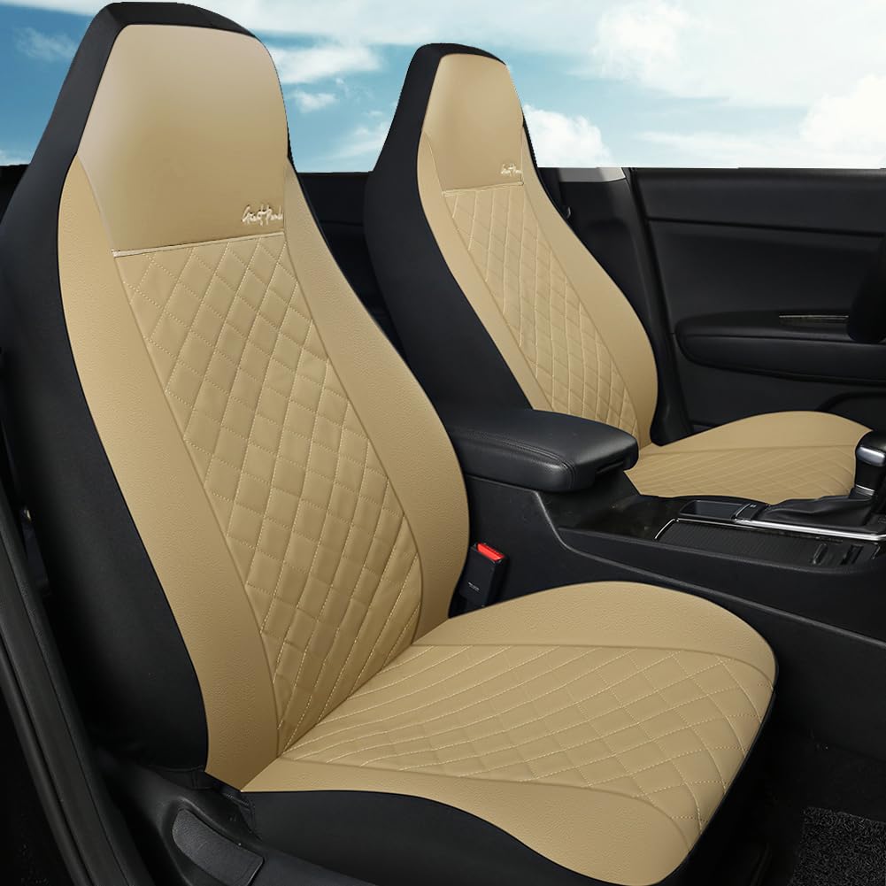 GIANT PANDA Front Seat Covers for Bucket Seats, Faux Leather Seat Covers Universal for Most Cars SUV and Mini Van (Beige)