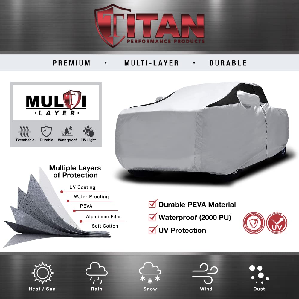 Titan Premium Multi-Layer Peva Car Cover For Mid-Size Pick-Up Trucks 200-212   . Waterproof, Uv Protection, Anti-Scratch Protect