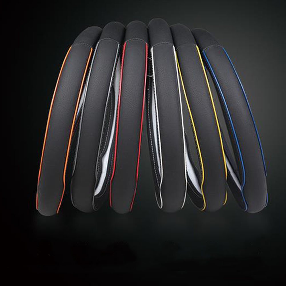 Shiawasena Auto Car Steering Wheel Cover, Universal 15 Inch Fit, Soft Leather, Breathable Anti Slip (Black&Yellow)