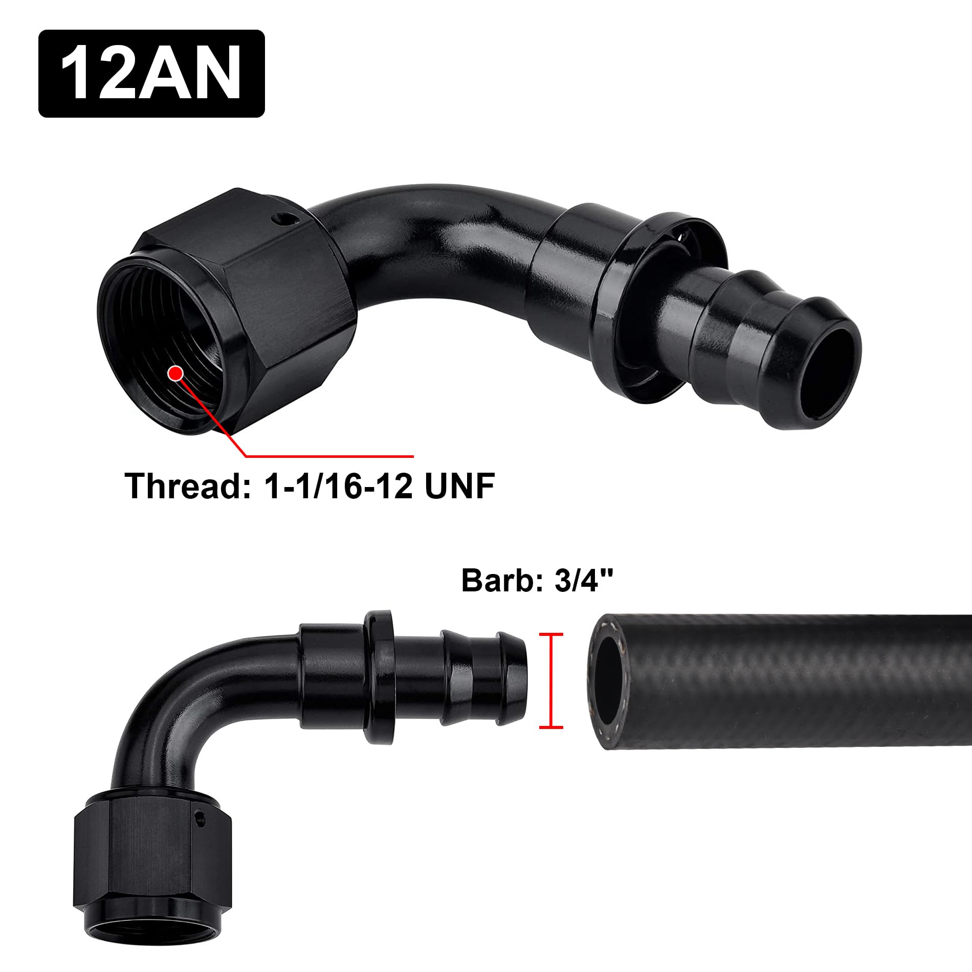 Evil Energy 12An 90 Degree Push Lock Hose Fitting End Black 2Pcs