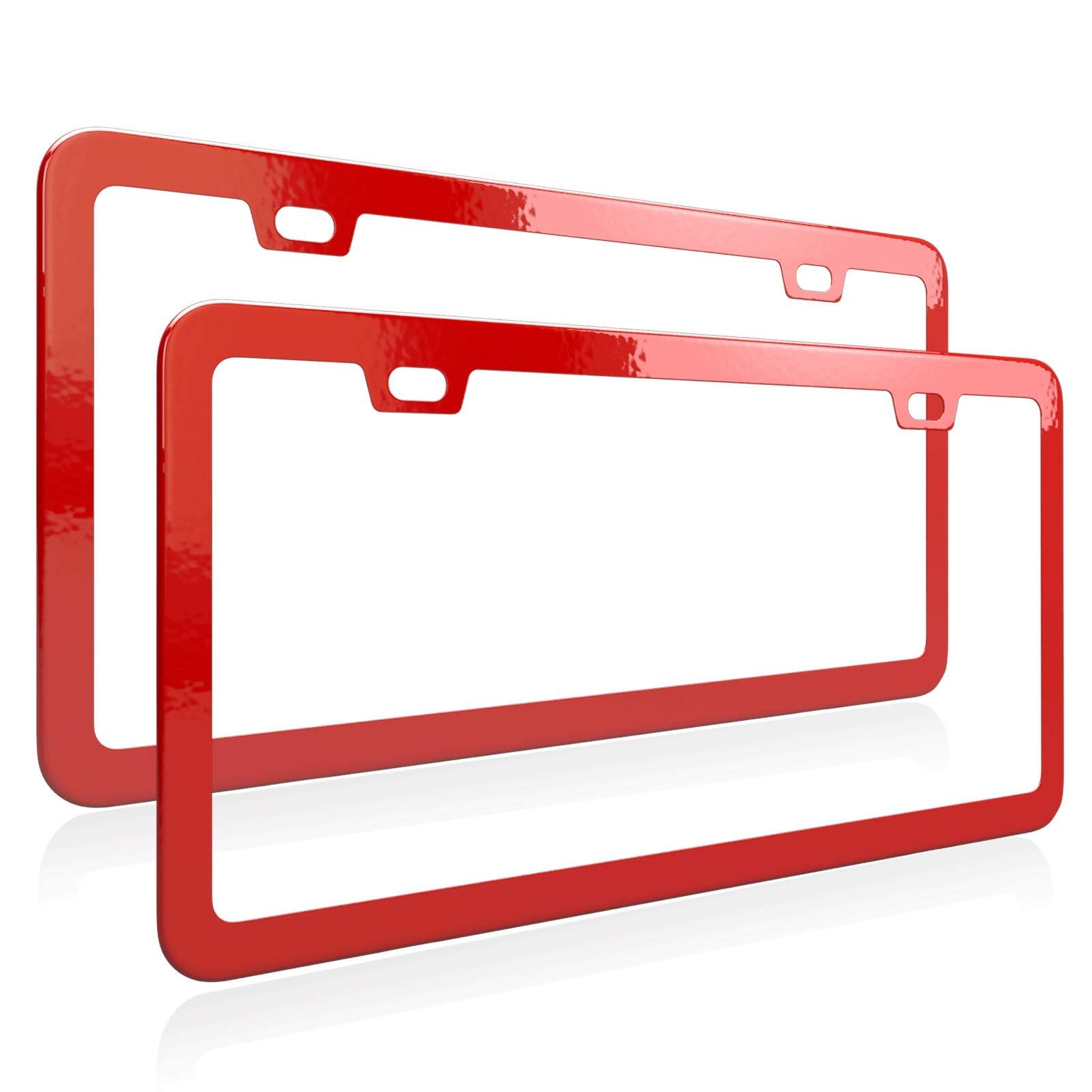 Deselen Red License Plate Frame, Metal Thin Stainless Steel With 2 Holes Screw Cap, 2 Pack (Poinsettia Red)