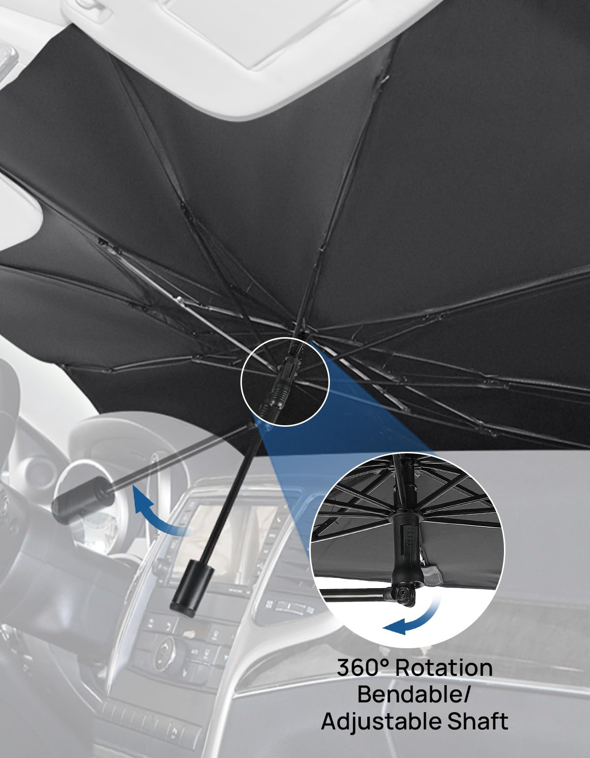 Joytutus Windshield Sun Shade Umbrella, Fit For Ford 2015-2024 F150 F250 F350, With 360 Rotation Bendable Shaft, Titanium Silver