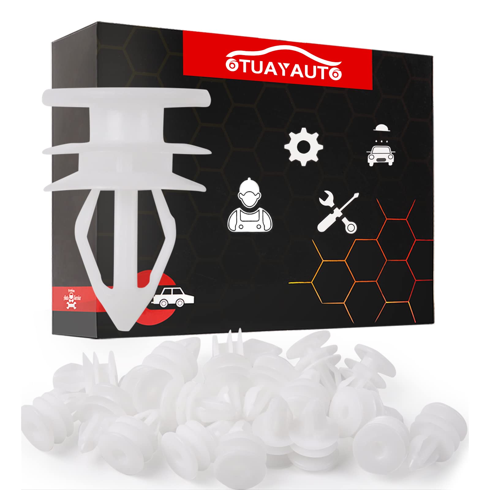 Otuayauto 30Pcs Fender Liner Rivet Radiator Sight Shield Push-Type Retainer Clips Replacement For Ford F150, Mustang Fusion,Linc