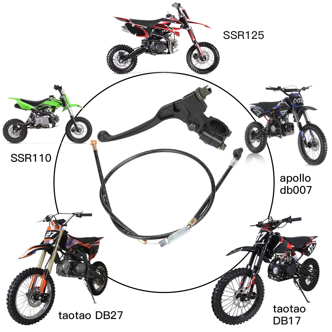 Yoxufa 7/8'' Left Clutch Lever Handle Cable For Ssr 50Cc 70Cc 90Cc 110Cc 125Cc 150Cc Apollo Rfz Dbx18 Taotao Db17 Db27 Coolster M-125 Baja X-Pro Thumpstar Kayo Xmotos Chinese Pit Dirt Bike Parts Black
