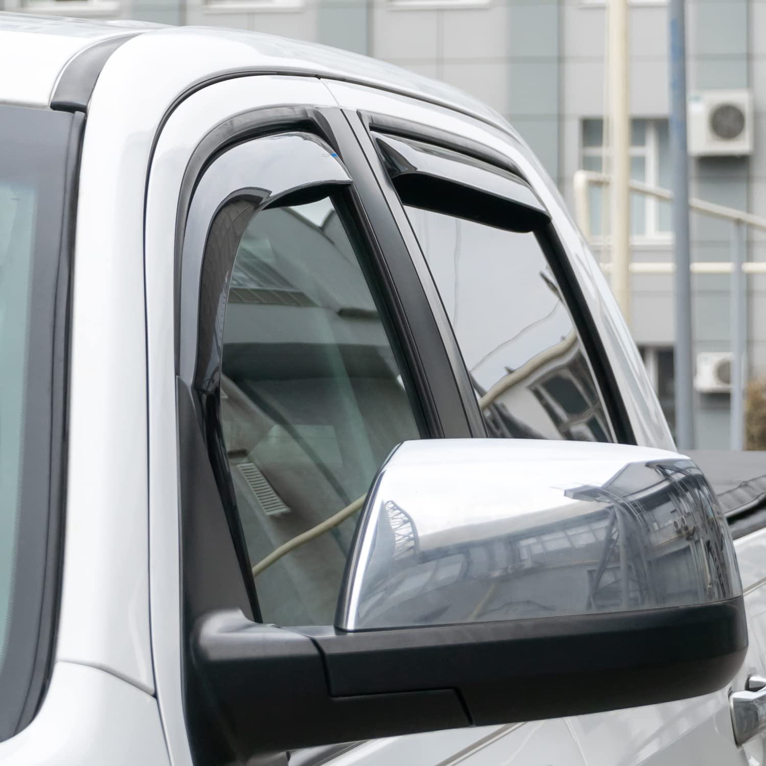 Clim Art In-Channel Incredibly Durable Rain Guards For Toyota Tundra 2007-2021 Crewmax, Original Window Deflectors, Vent Window Visors, Vent Deflector, Dark Smoke Truck Accessories, 4 Pcs- 607066Lp