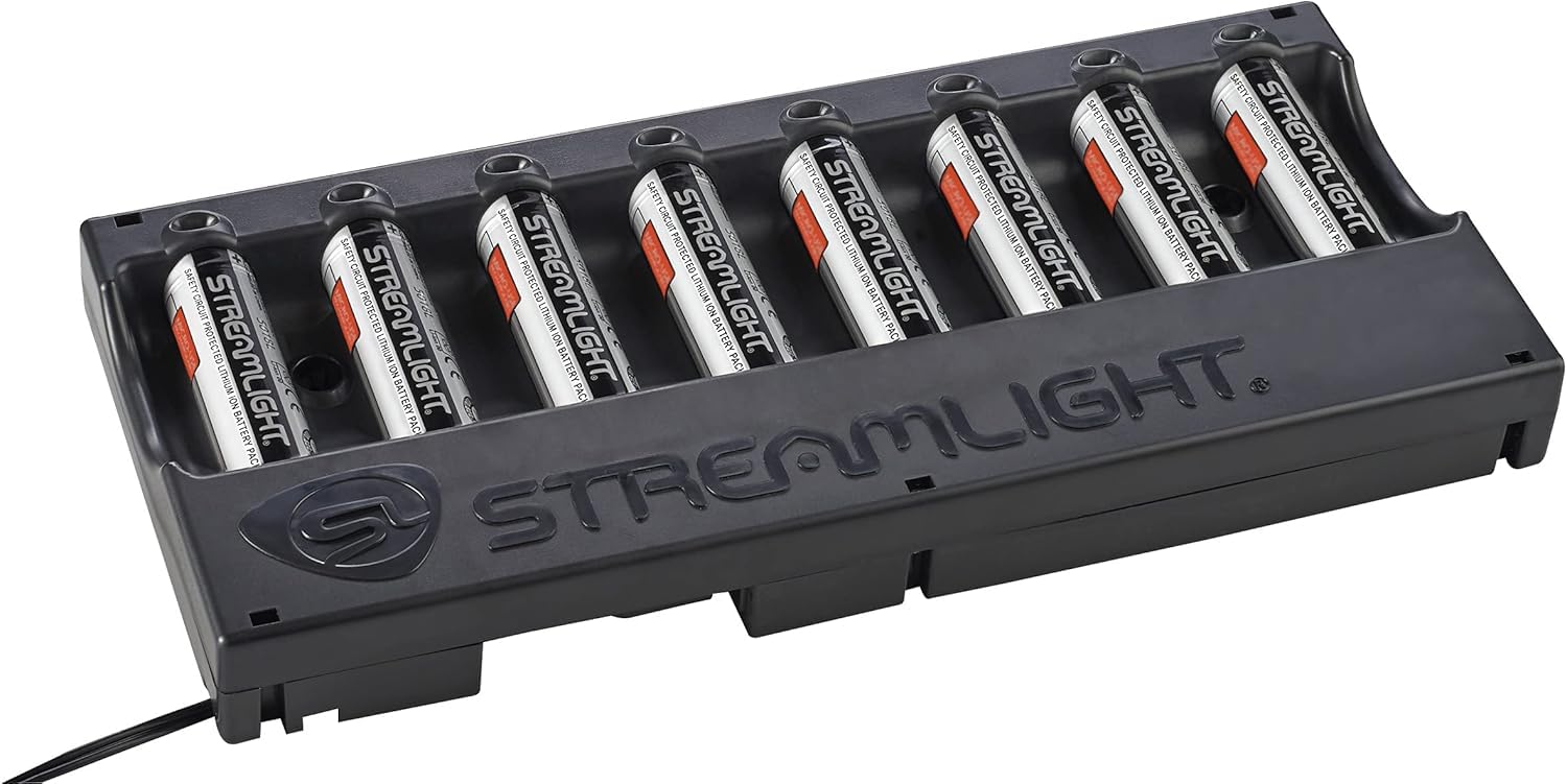 Streamlight 20221 Sl-B26 Protected Li-Ion Usb Rechargeable Battery Pack 120V/100V Ac 8-Unit Bank Charger, Black