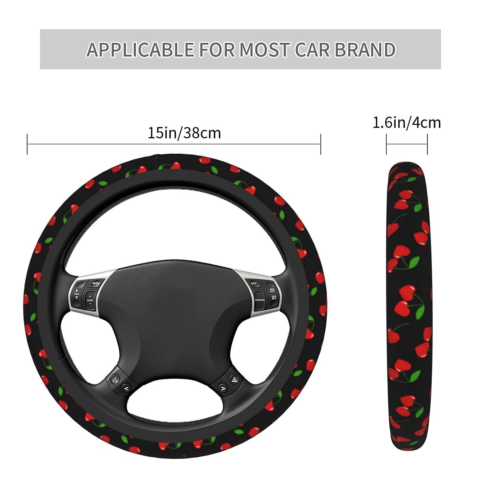 Red Hearts Cherry Steering Wheel Covers Non Slip Neoprene Steering Wheel Protector Universal 15 Inch For Men Women Car Trucks