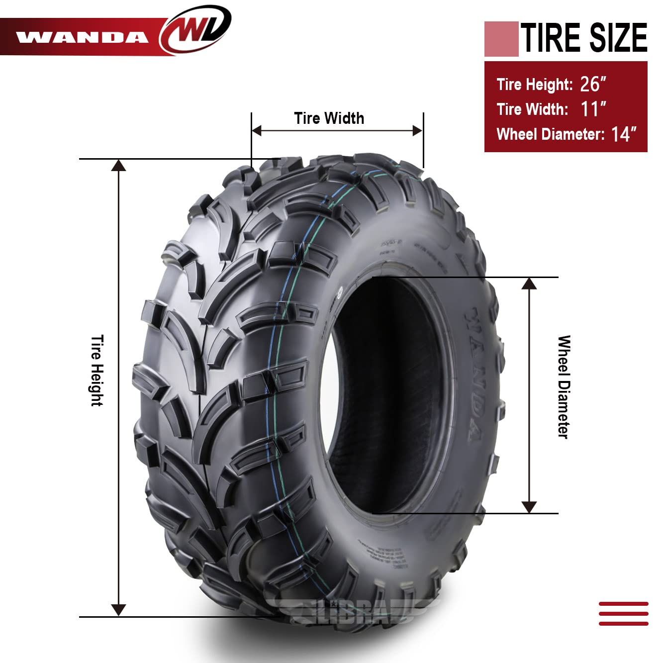 Set Of 2 Wanda Atv Utv Tires 26X11-14 26X11X14 6Pr Lit Mud …