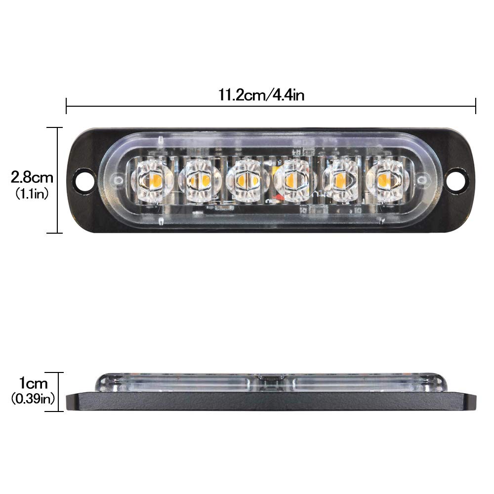 4-Pack 6 Led Amber Strobe Lights Vehicles Trucks Emergency Strobe Lights Kit 12V -24V Warning Hazard Flash Strobe Lights Bar Gri