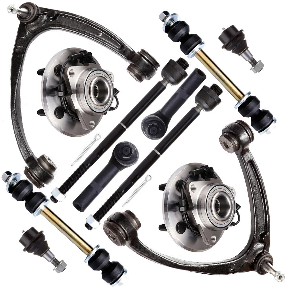 Scitoo 12Pcs Suspension Kit Inner Outer Tie Rod End Sway Bar End Link Upper Control Arm Wheel Hub Assembly Fit For 2014 For Cadillac Escalade 2007-2013 For Cadillac Escalade (4Wd)