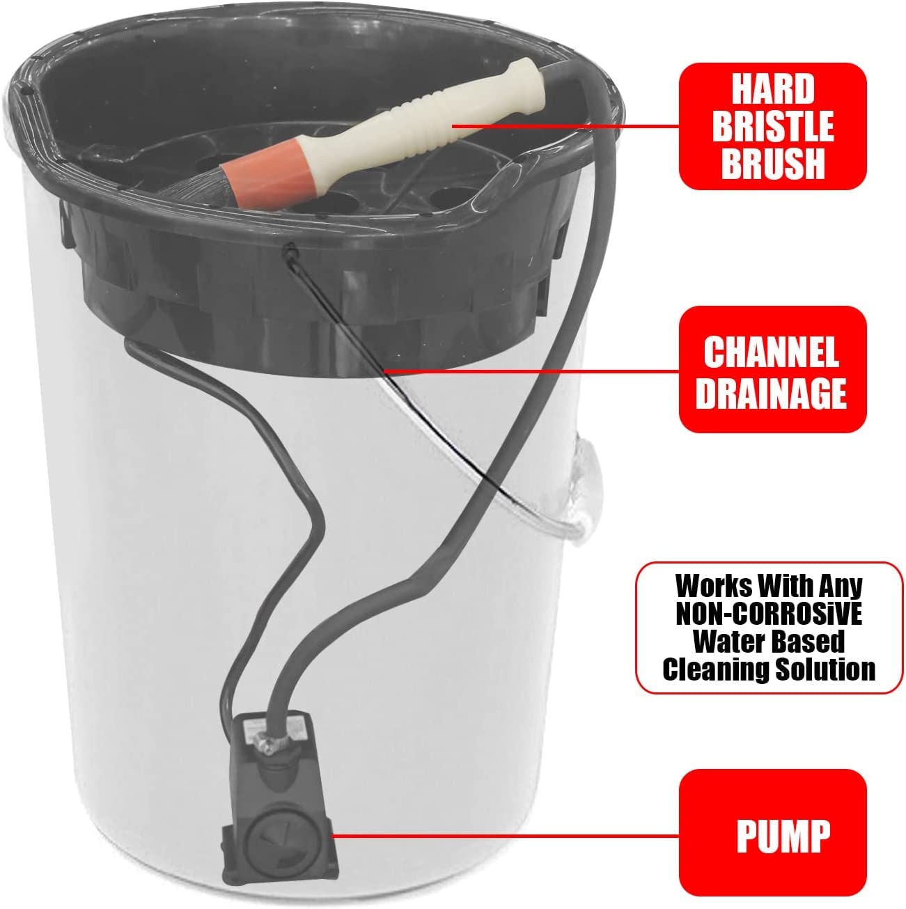Big Red Axh-Ppw5Gr Torin 5 Gallon Capacity Portable Plastic Automotive Parts Washer Cleaner To Degrease Small Parts And Tools, Black