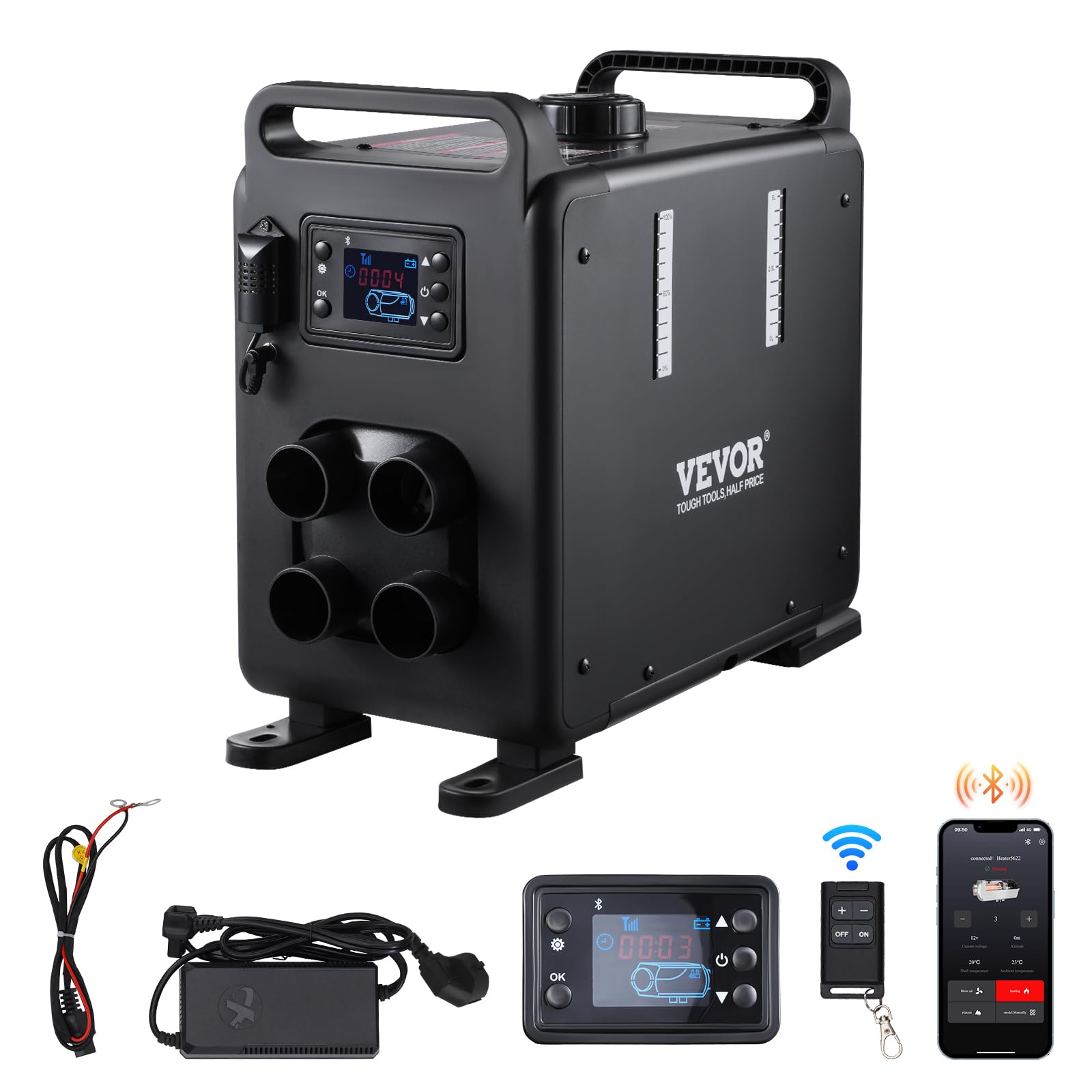 VEVOR 8KW Diesel Heater, 12V/24V All in One Diesel Air Heater, Bluetooth APP Control, Remote Control and Display Screen, CO Alar