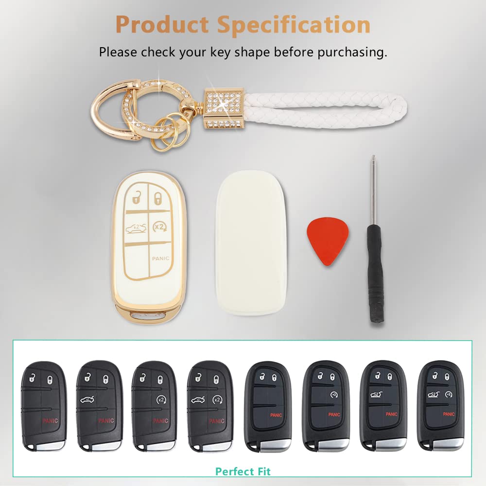 Pifoog For Jeep Key Fob Cover Compass Grand Cherokee Renegade Accessories White Gold Soft Tpu Car Keys Shell Case Full Covers 5