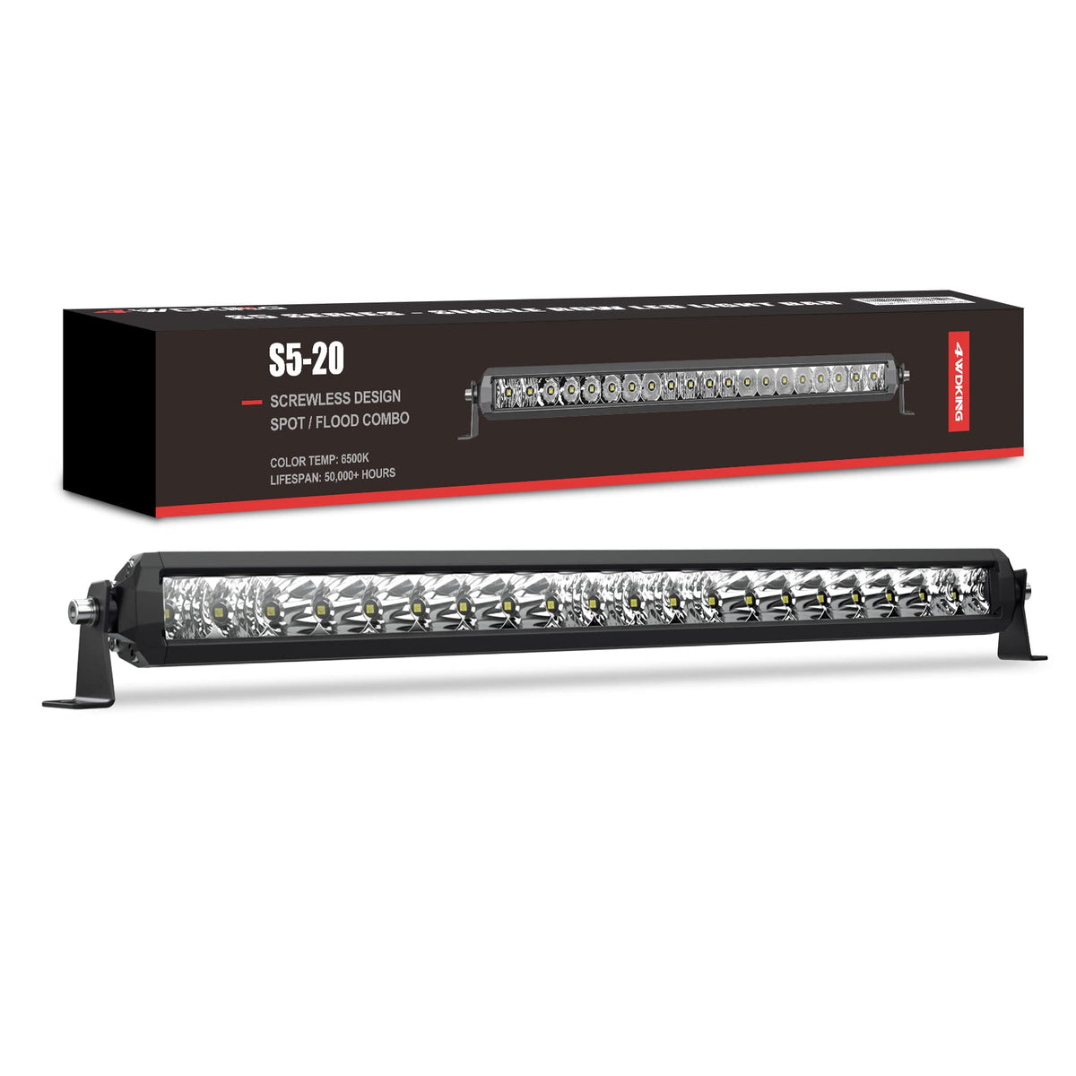 Led Light Bar 20 Inch, 4Wdking Screwless Design 100W Off Road Led Spot Flood Combo Work Light Super Bright Truck Driving Fog Lamp Ip69K Waterproof Fit For Ford F150 Polaris Rzr Jeep Wrangler
