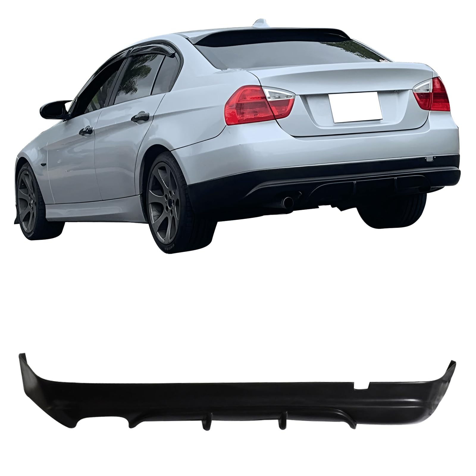 Rear Bumper Lip Compatible with 2005-2012 BMW E90 3-Series, AC-S Style Black PU Rear Lip Finisher Under Chin Spoiler Underspoiler Splitter Valance Underbody Bumper Fascia Add On by IKON MOTORSPORTS