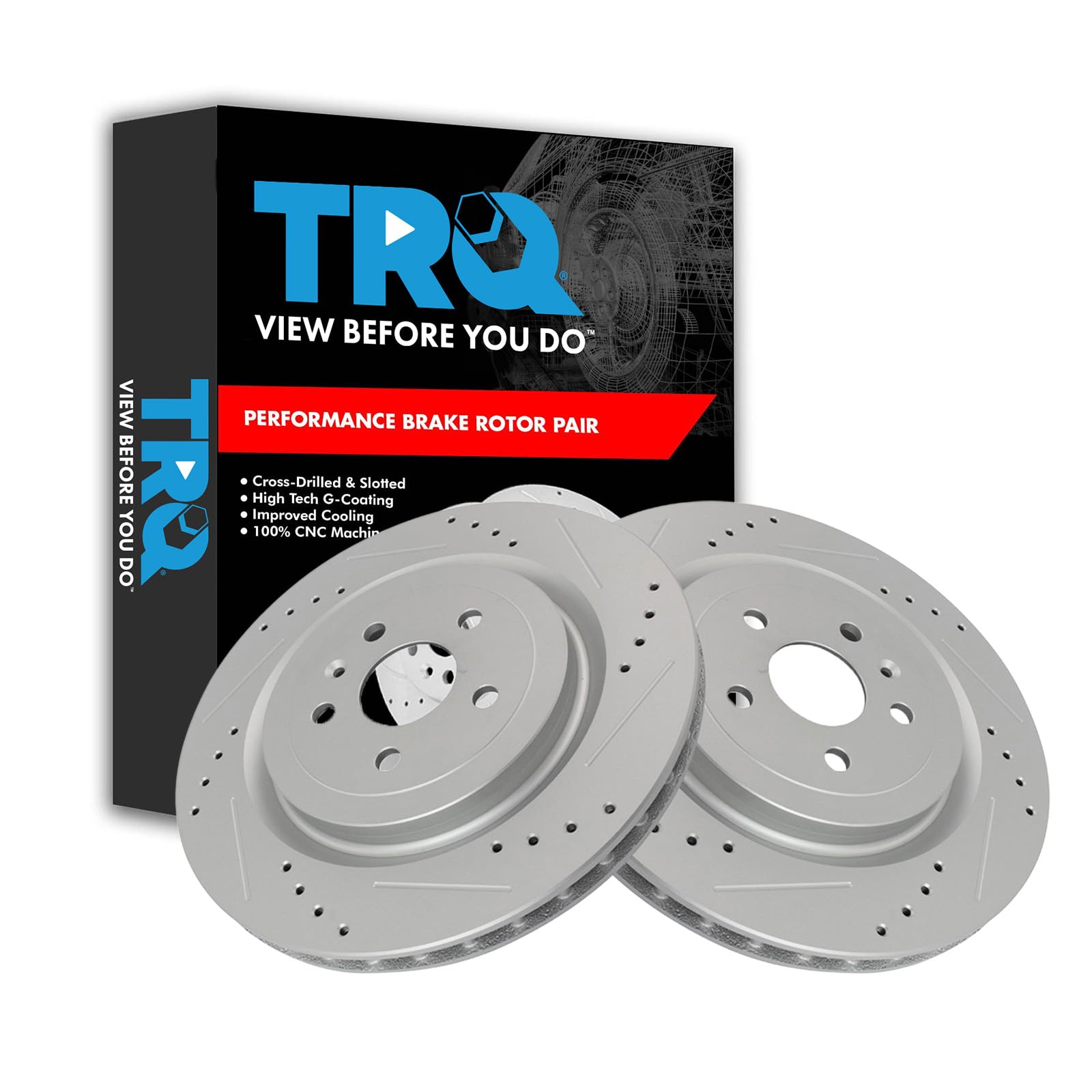 Trq Rear Performance Brake Rotors Set Premium G-Coated Cross Drilled & Slotted Compatible With 2009-2019 Cadillac Cts 2010-2022